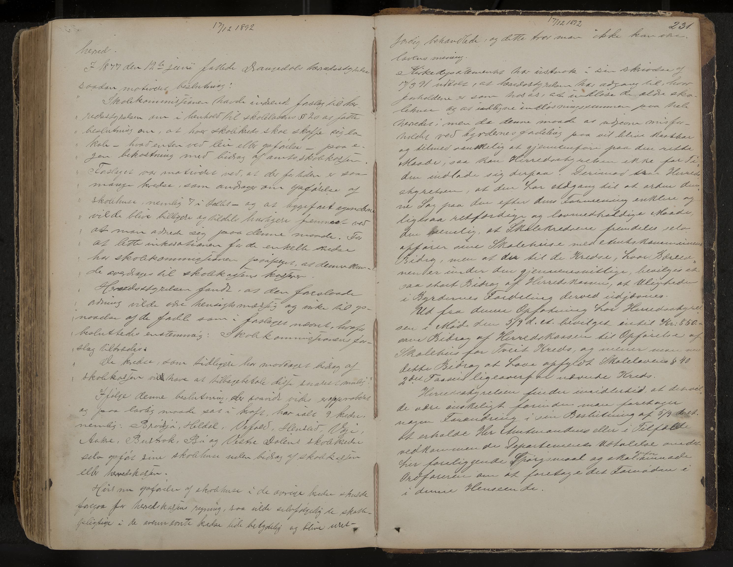 Drangedal formannskap og sentraladministrasjon, IKAK/0817021/A/L0002: Møtebok, 1870-1892, p. 231