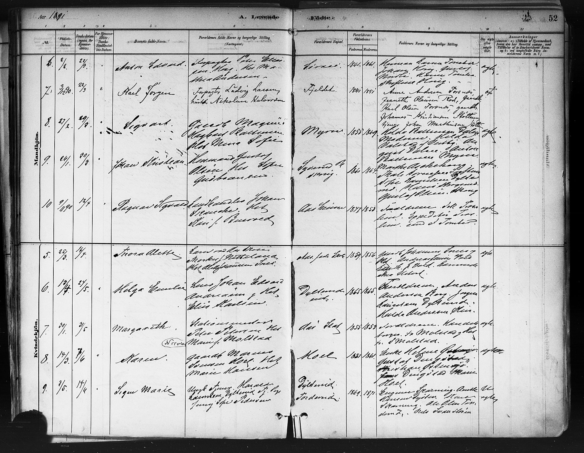 Ås prestekontor Kirkebøker, AV/SAO-A-10894/F/Fa/L0009: Parish register (official) no. I 9, 1881-1900, p. 52