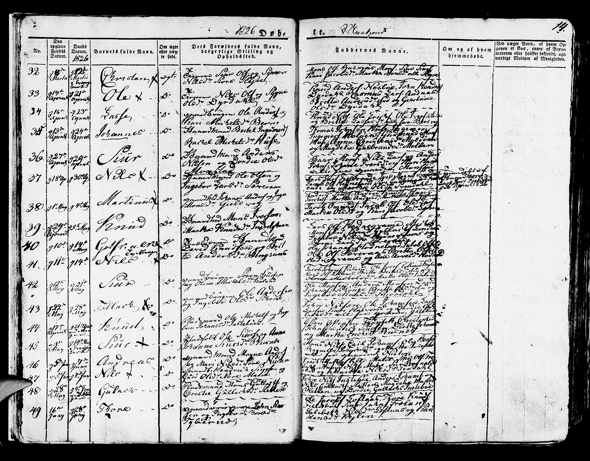 Lindås Sokneprestembete, SAB/A-76701/H/Haa: Parish register (official) no. A 8, 1823-1836, p. 14