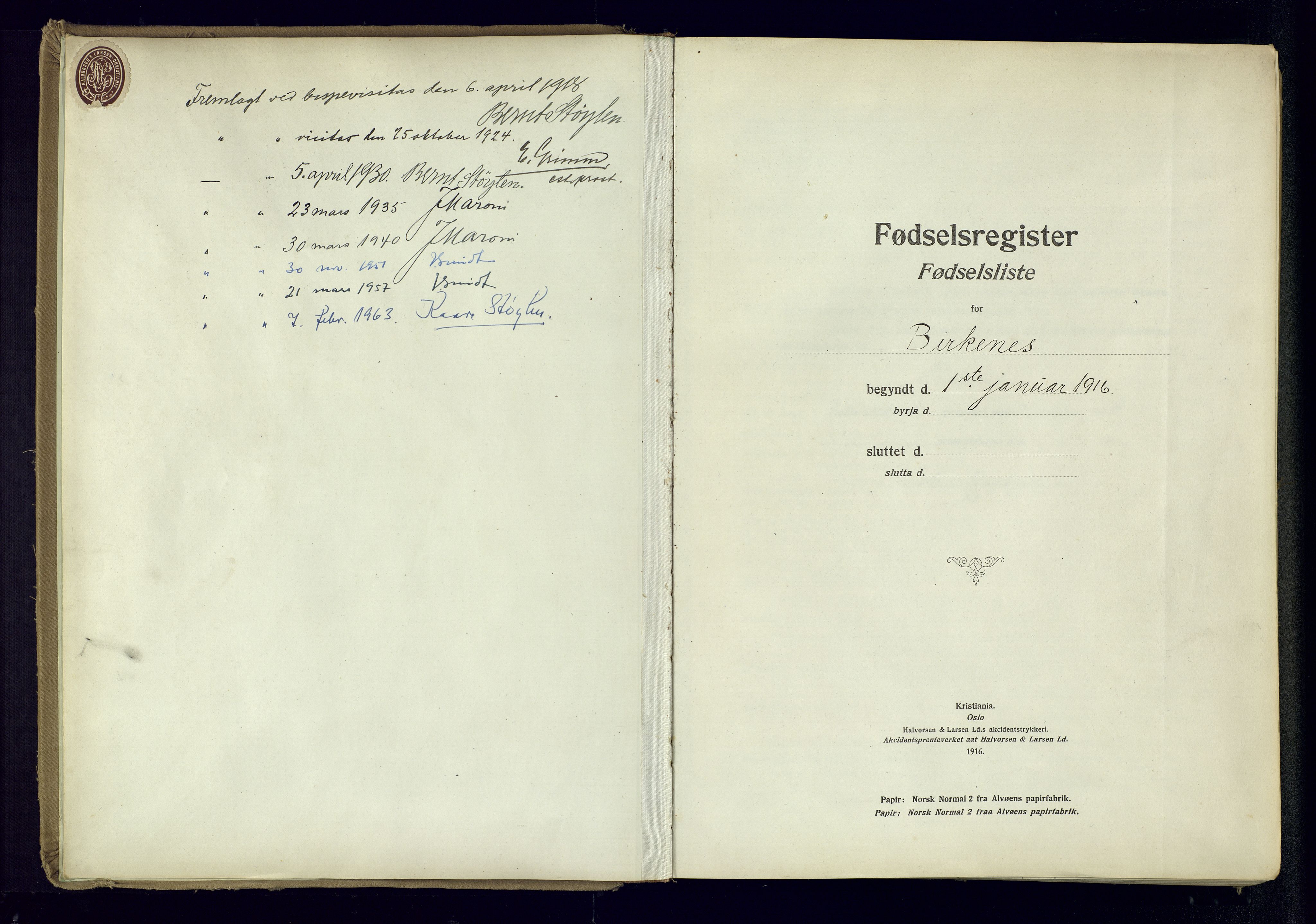 Birkenes sokneprestkontor, SAK/1111-0004/J/Ja/L0001: Birth register no. II.6.4, 1916-1962