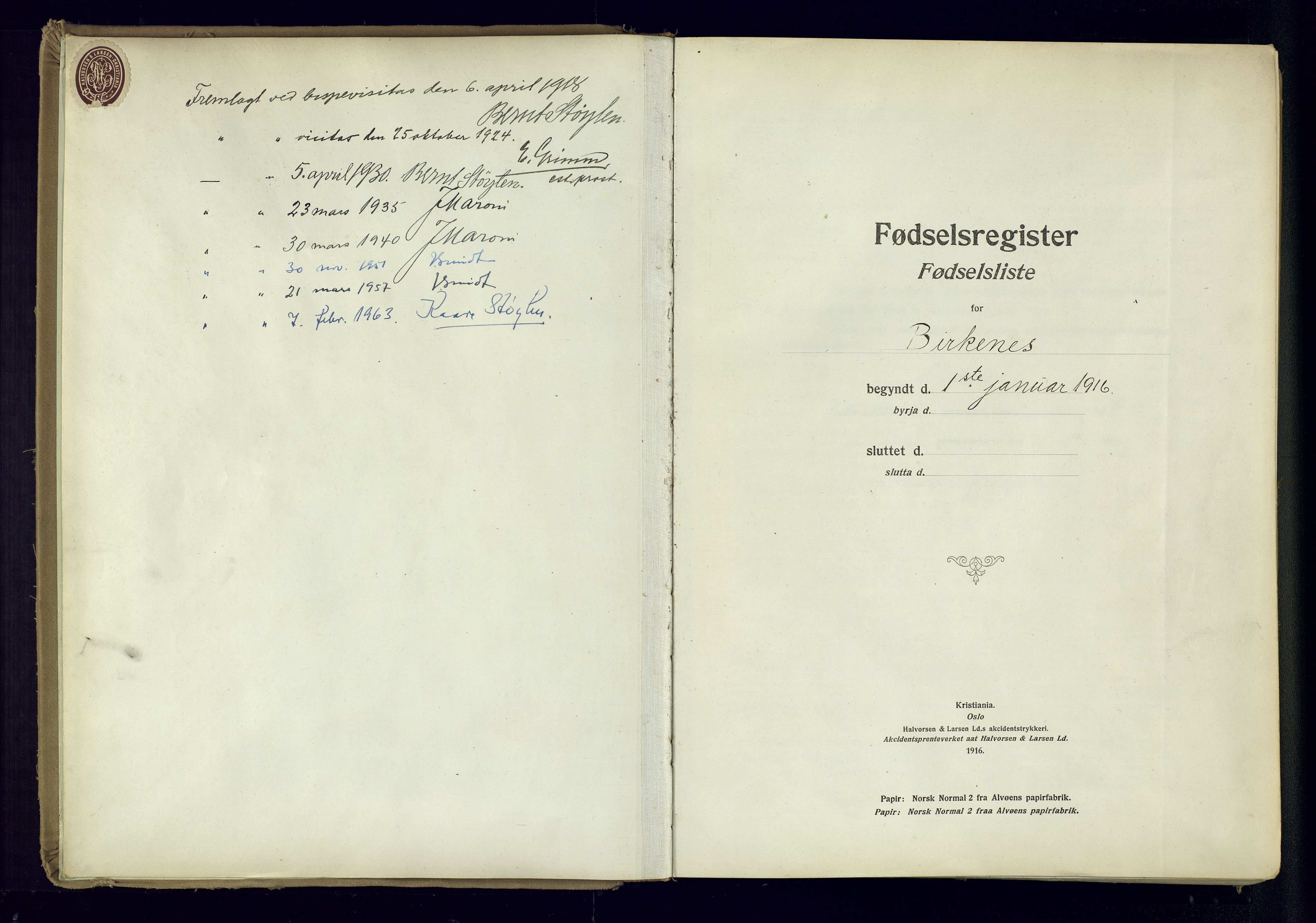 Birkenes sokneprestkontor, AV/SAK-1111-0004/J/Ja/L0001: Birth register no. II.6.4, 1916-1962