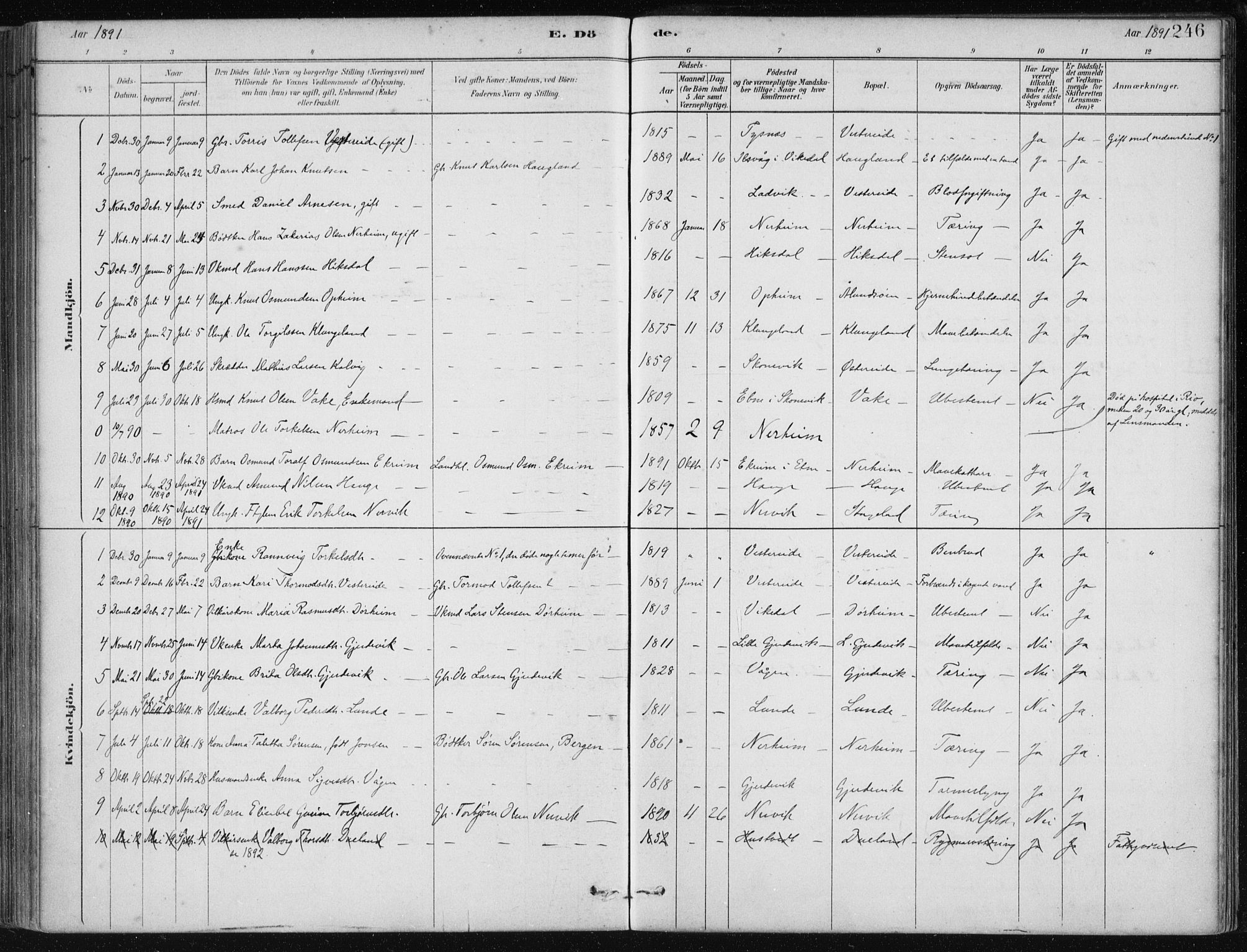 Fjelberg sokneprestembete, AV/SAB-A-75201/H/Haa: Parish register (official) no. D 1, 1879-1918, p. 246