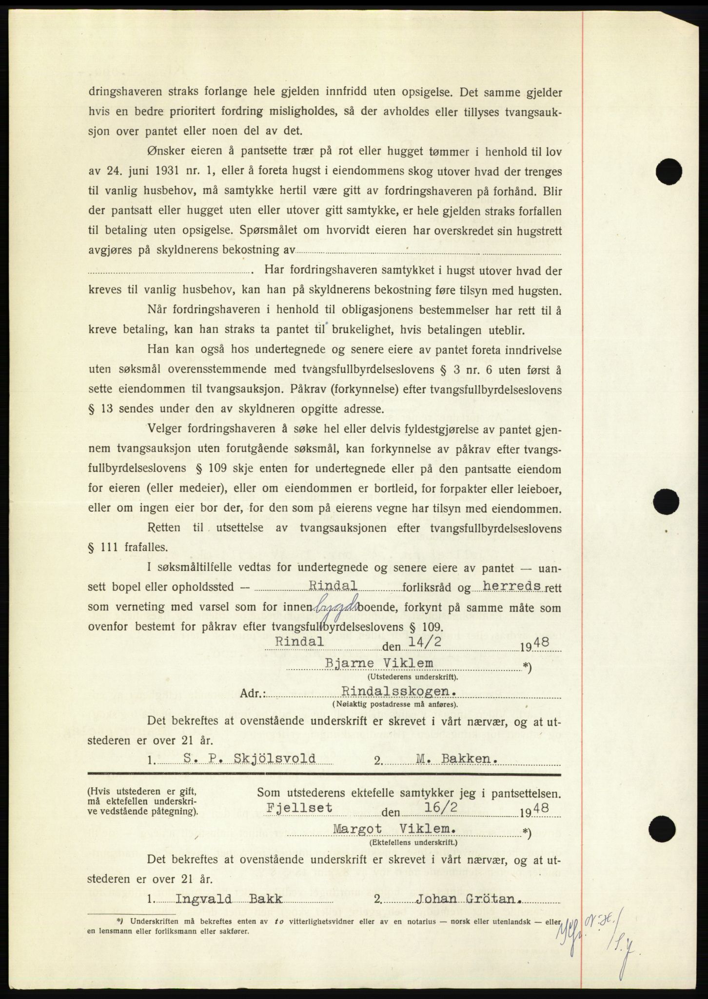 Nordmøre sorenskriveri, AV/SAT-A-4132/1/2/2Ca: Mortgage book no. B98, 1948-1948, Diary no: : 492/1948