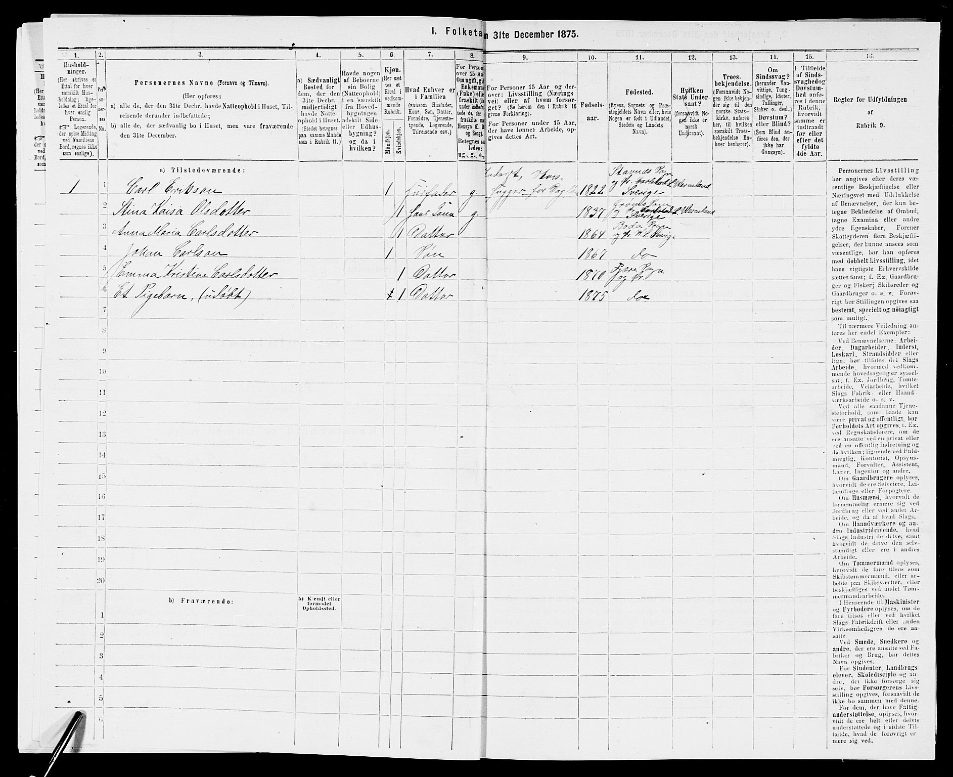 SAK, 1875 census for 0923L Fjære/Fjære, 1875, p. 1393