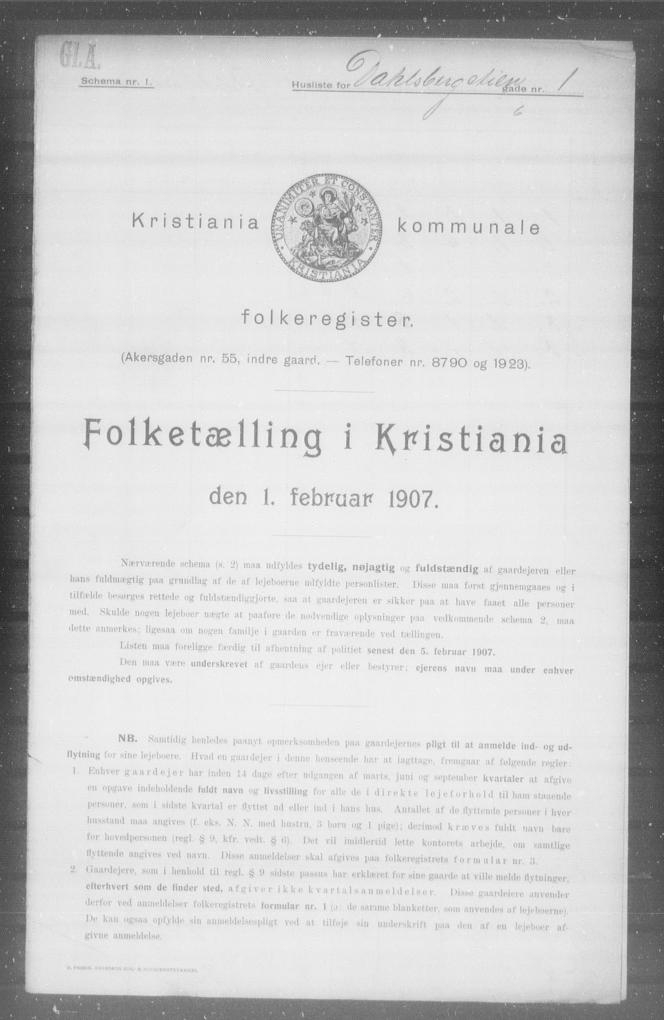 OBA, Municipal Census 1907 for Kristiania, 1907, p. 7125