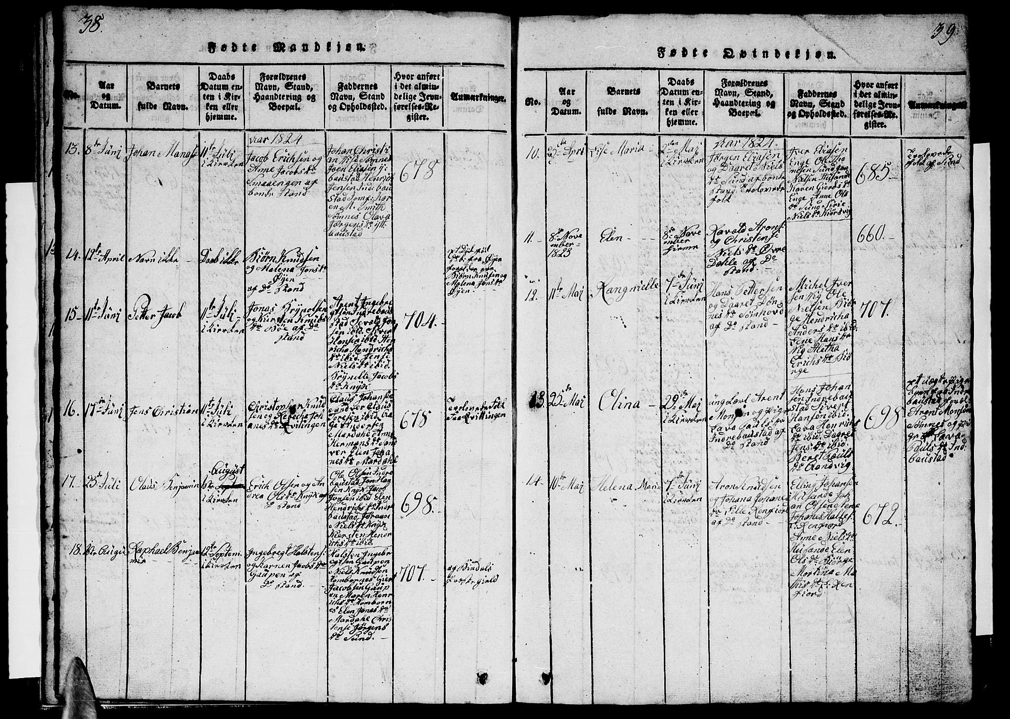 Ministerialprotokoller, klokkerbøker og fødselsregistre - Nordland, AV/SAT-A-1459/812/L0186: Parish register (copy) no. 812C04, 1820-1849, p. 38-39