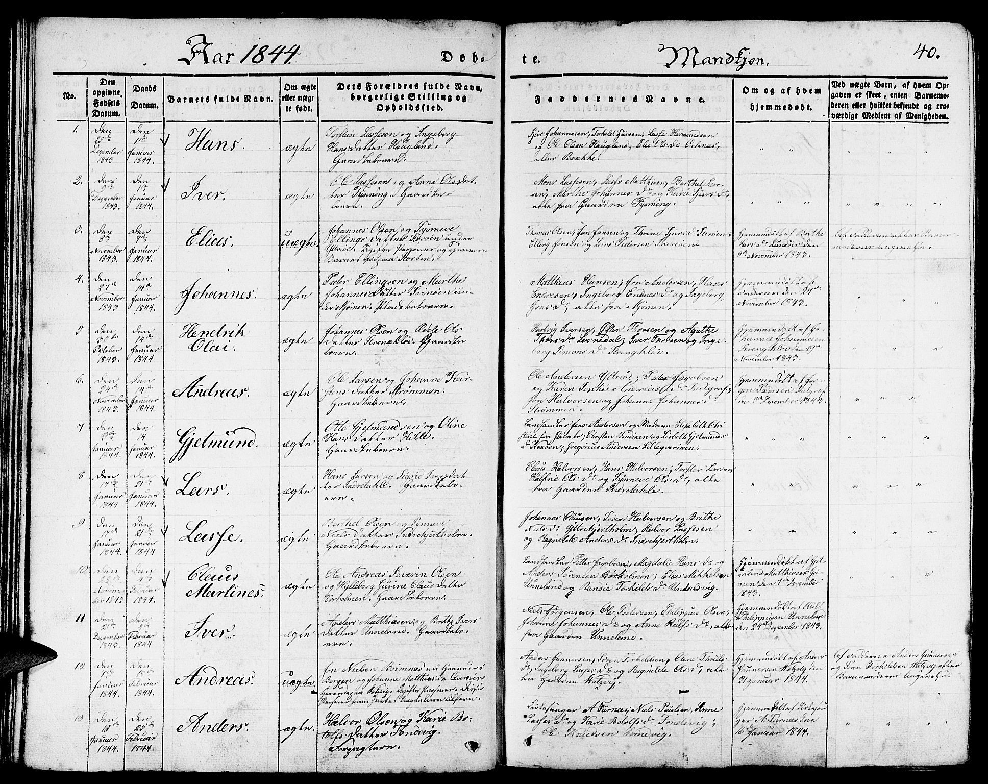 Gulen sokneprestembete, SAB/A-80201/H/Haa/Haaa/L0020: Parish register (official) no. A 20, 1837-1847, p. 40