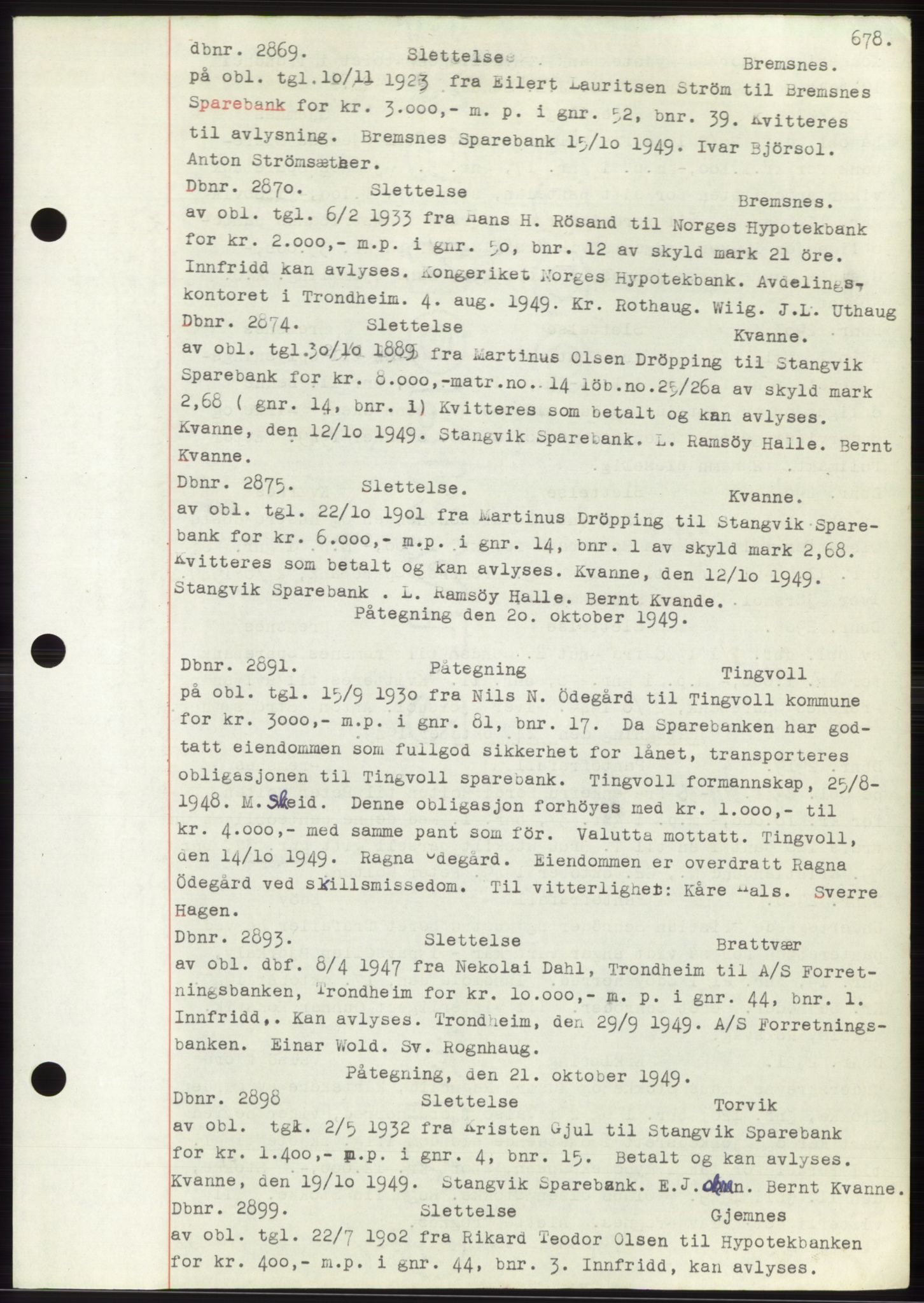 Nordmøre sorenskriveri, SAT/A-4132/1/2/2Ca: Mortgage book no. C82b, 1946-1951, Diary no: : 2869/1949