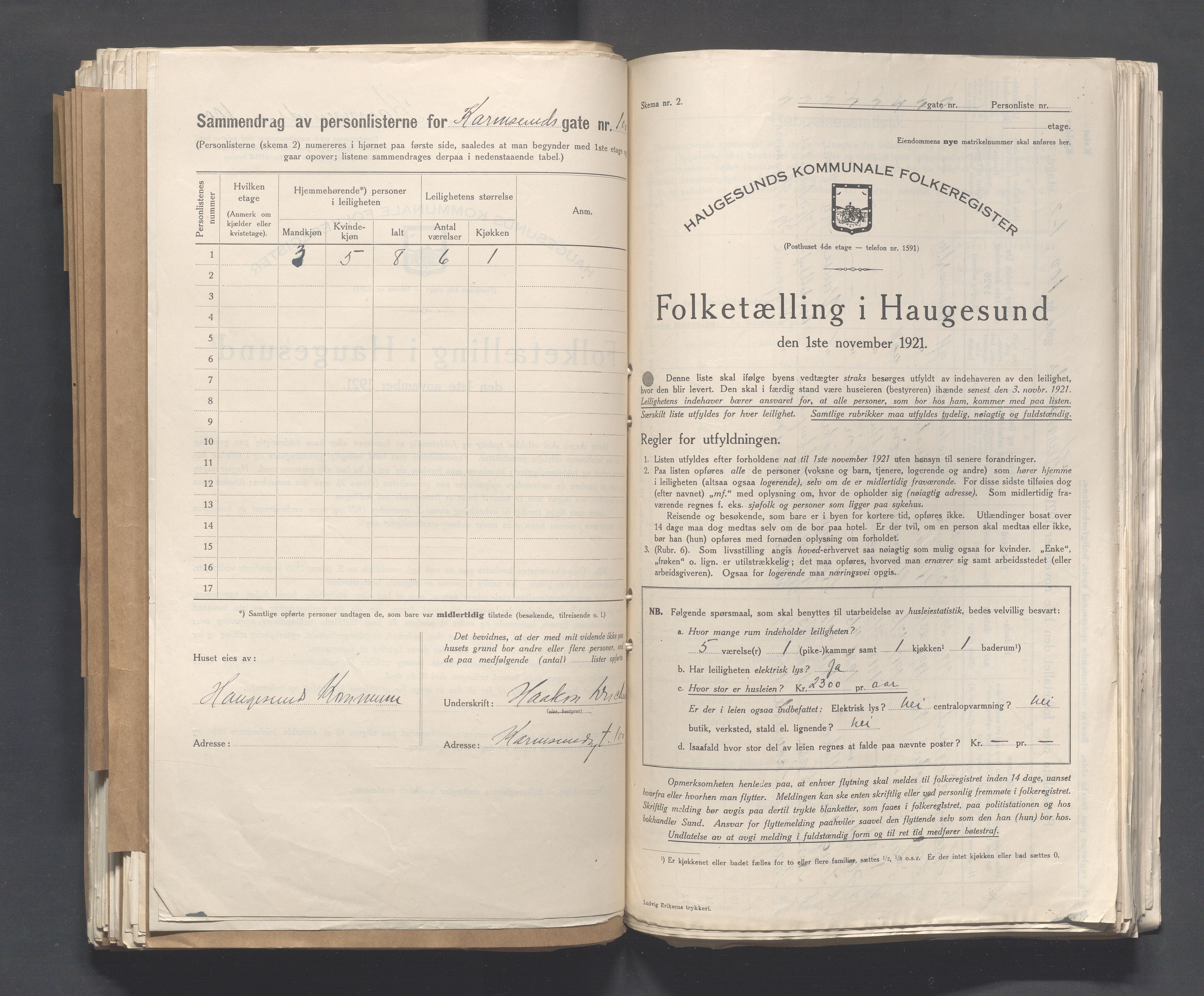 IKAR, Local census 1.11.1921 for Haugesund, 1921, p. 2448