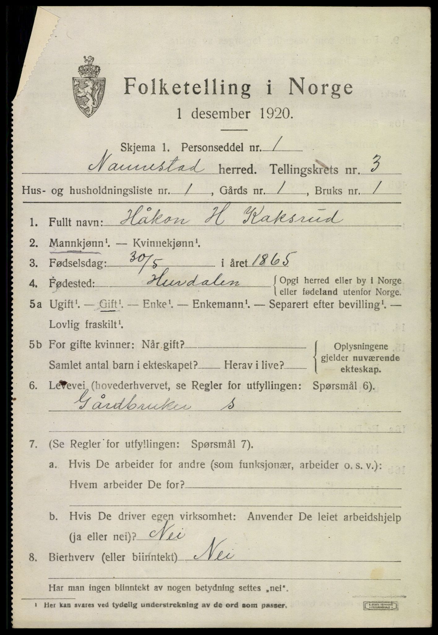 SAO, 1920 census for Nannestad, 1920, p. 3671