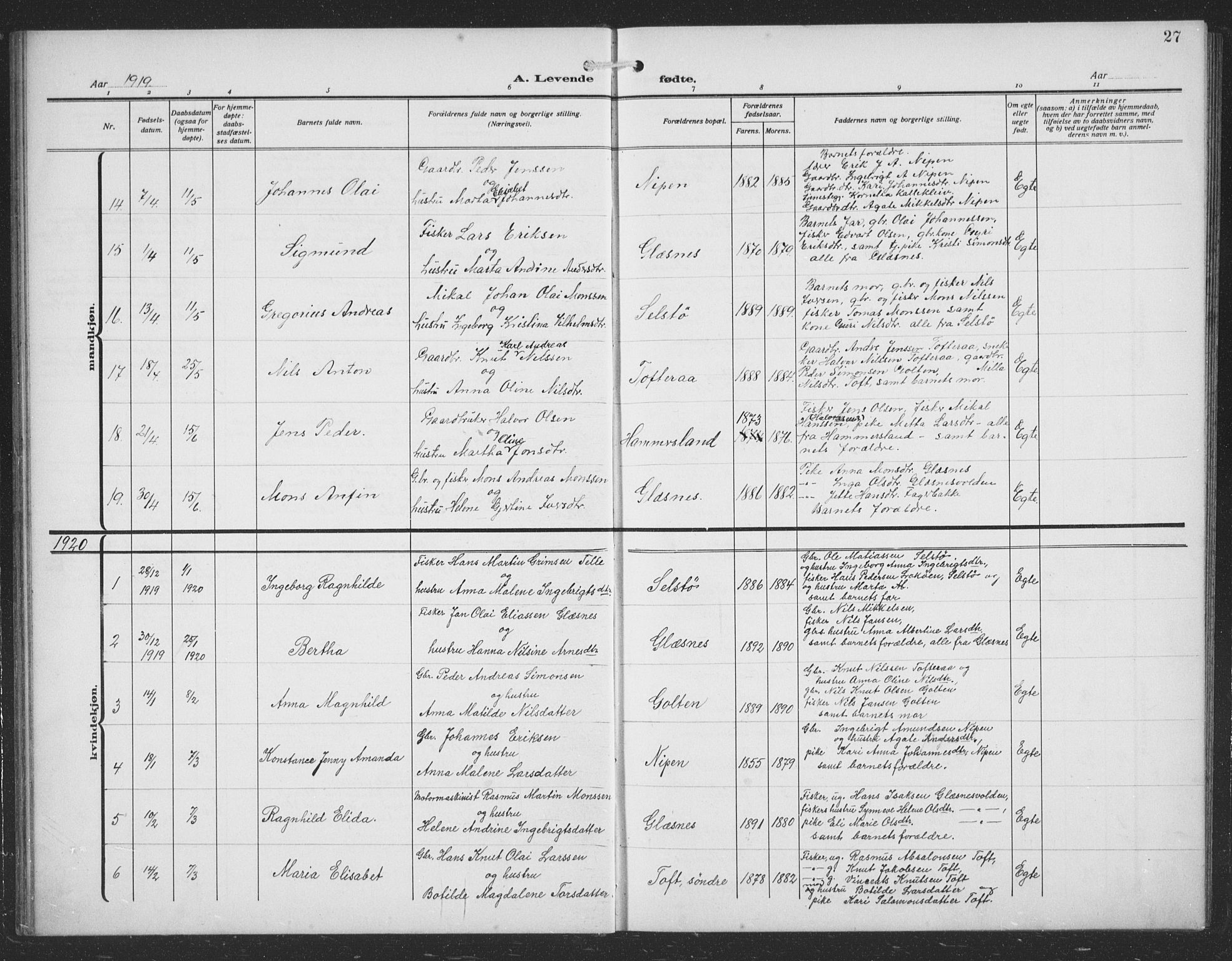 Sund sokneprestembete, AV/SAB-A-99930: Parish register (copy) no. C 1, 1913-1928, p. 27