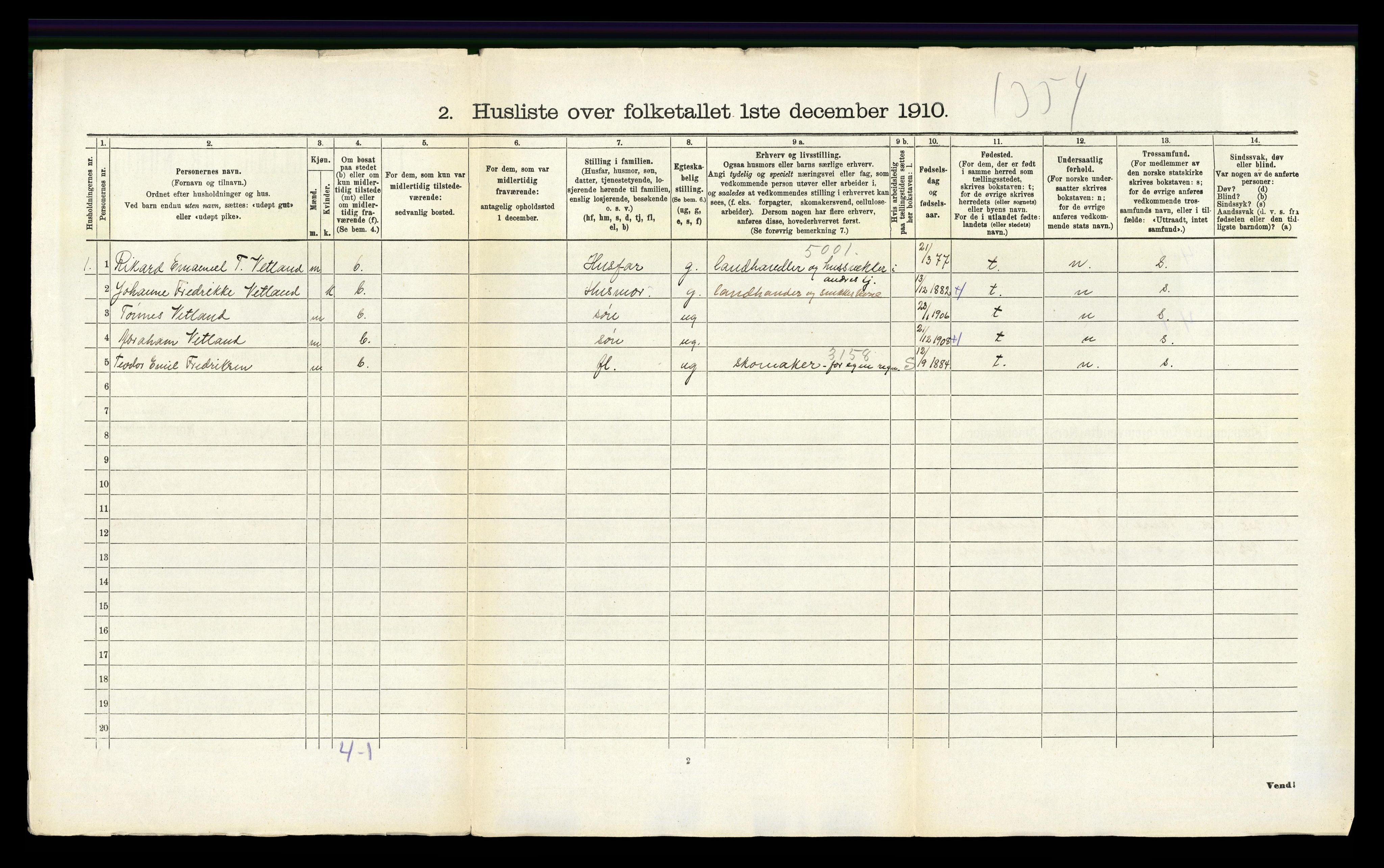 RA, 1910 census for Vanse, 1910, p. 688