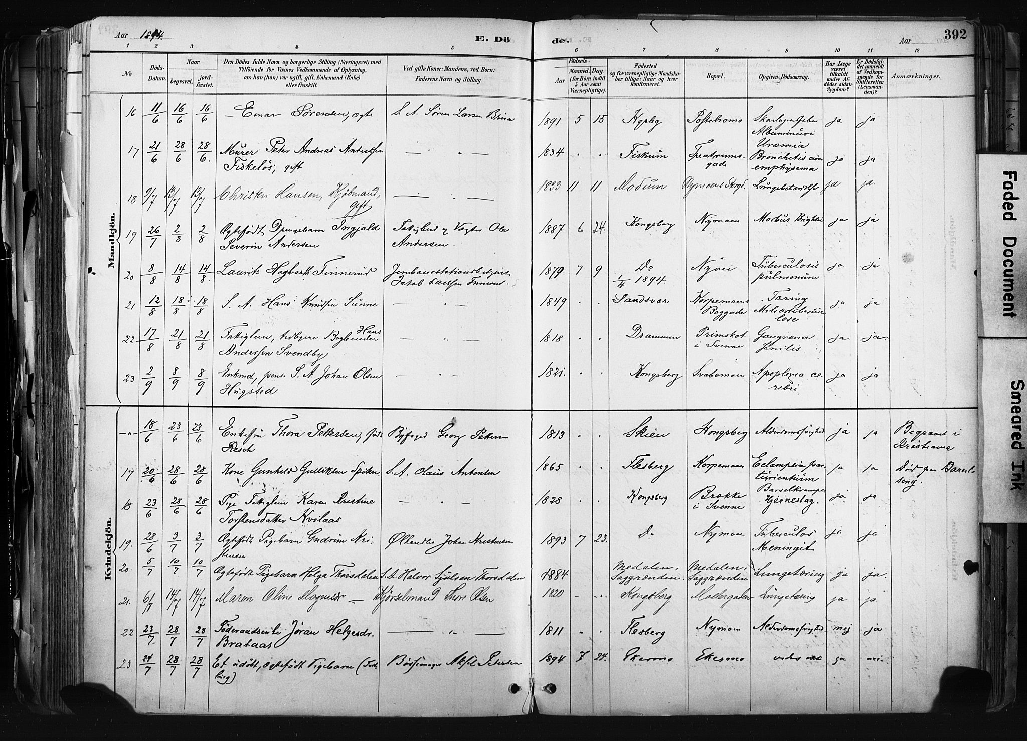 Kongsberg kirkebøker, AV/SAKO-A-22/F/Fb/L0002: Parish register (official) no. II 2, 1886-1896, p. 392