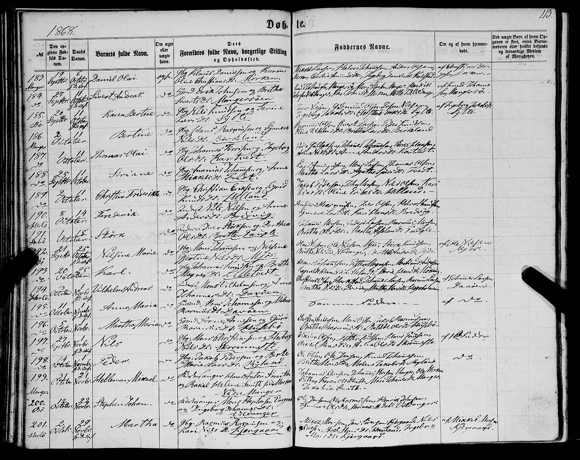 Manger sokneprestembete, SAB/A-76801/H/Haa: Parish register (official) no. A 7, 1860-1870, p. 113