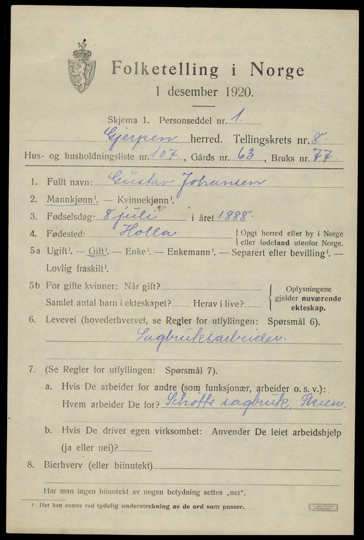 SAKO, 1920 census for Gjerpen, 1920, p. 10770