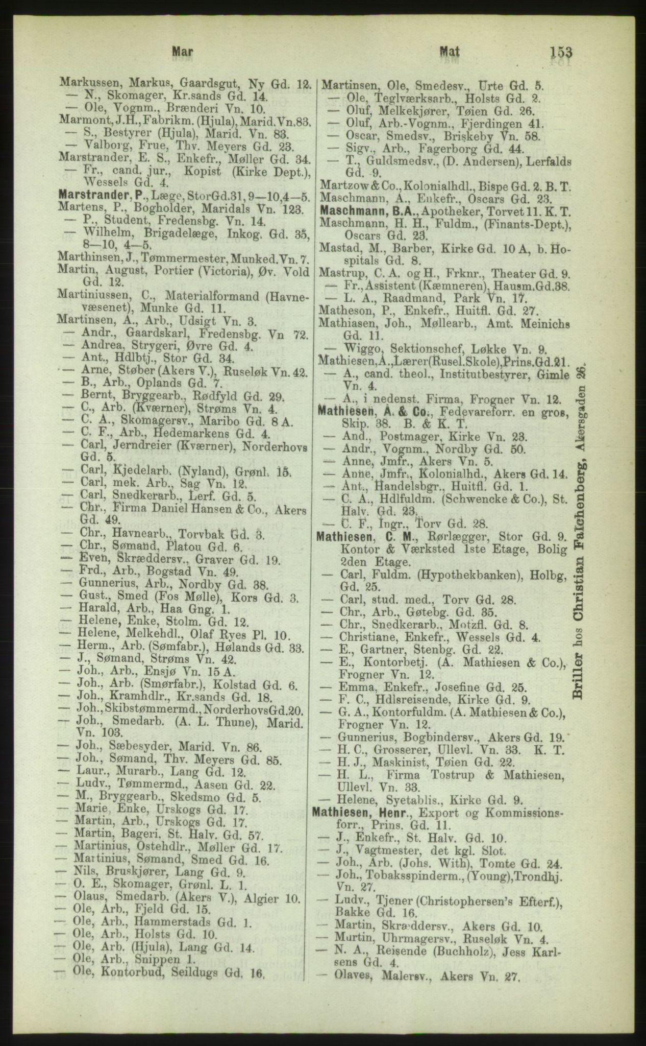 Kristiania/Oslo adressebok, PUBL/-, 1883, p. 153