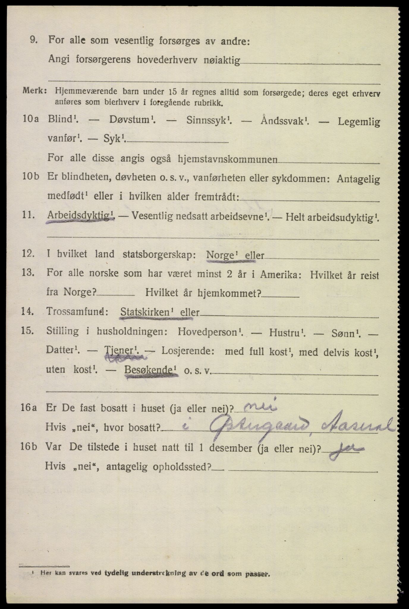SAK, 1920 census for Åseral, 1920, p. 1771