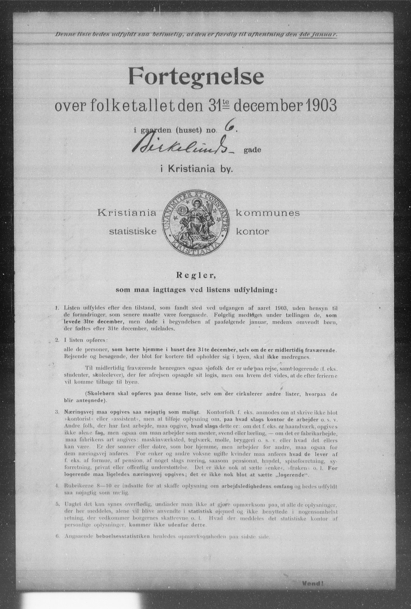 OBA, Municipal Census 1903 for Kristiania, 1903, p. 1263