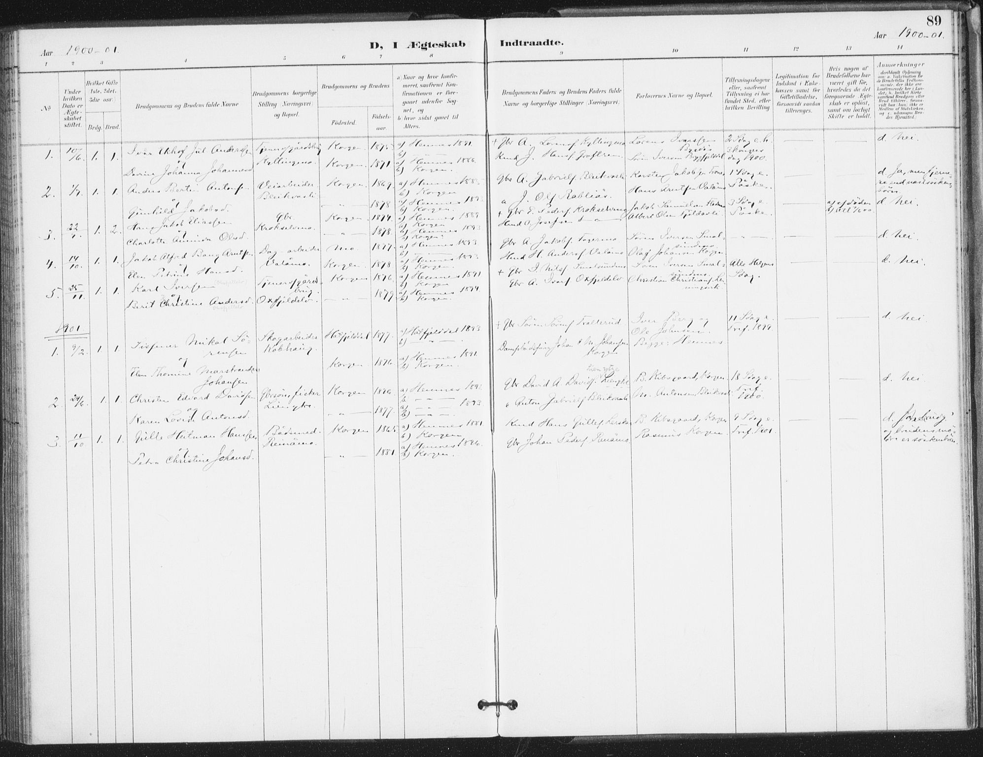 Ministerialprotokoller, klokkerbøker og fødselsregistre - Nordland, AV/SAT-A-1459/826/L0380: Parish register (official) no. 826A03, 1891-1911, p. 89