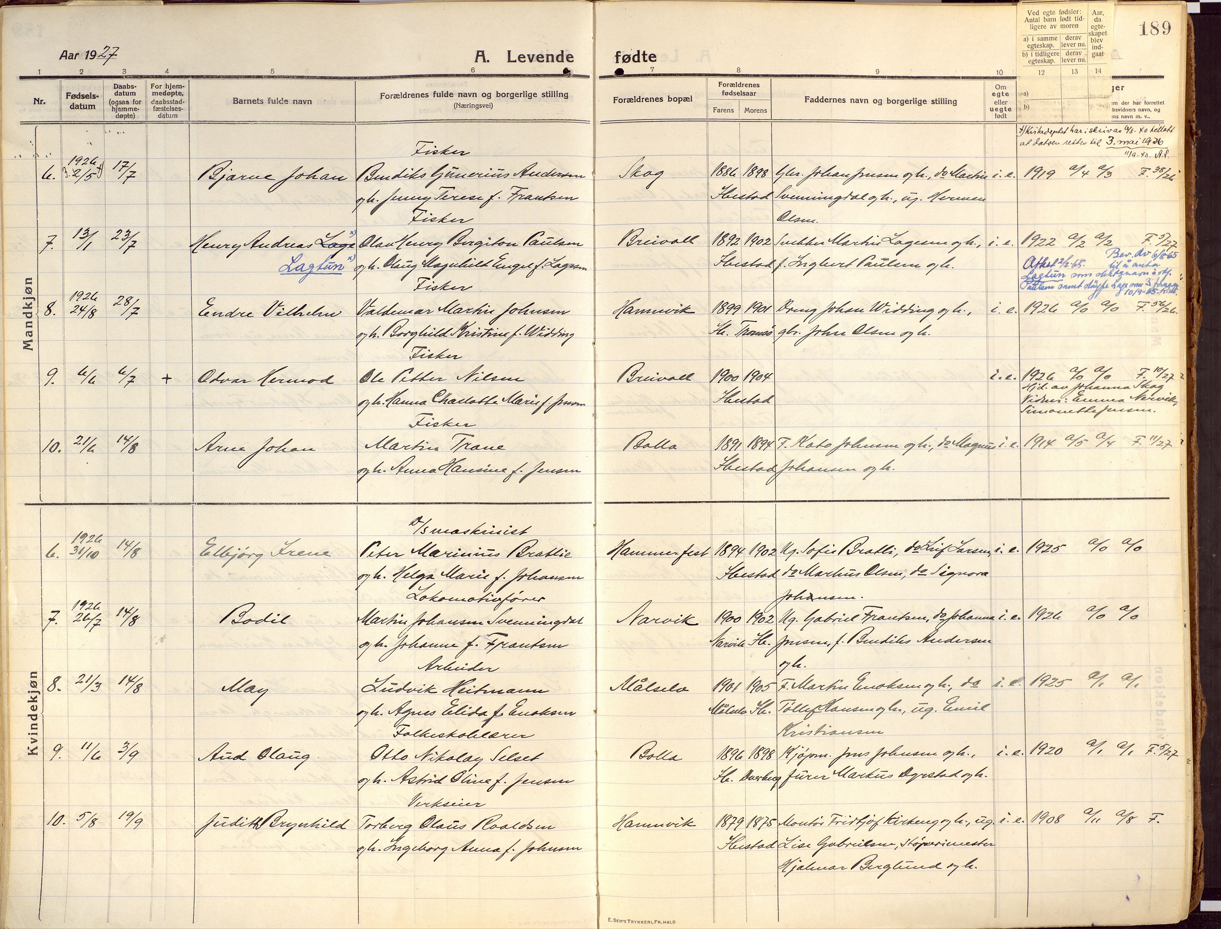 Ibestad sokneprestembete, AV/SATØ-S-0077/H/Ha/Haa/L0018kirke: Parish register (official) no. 18, 1915-1929, p. 189