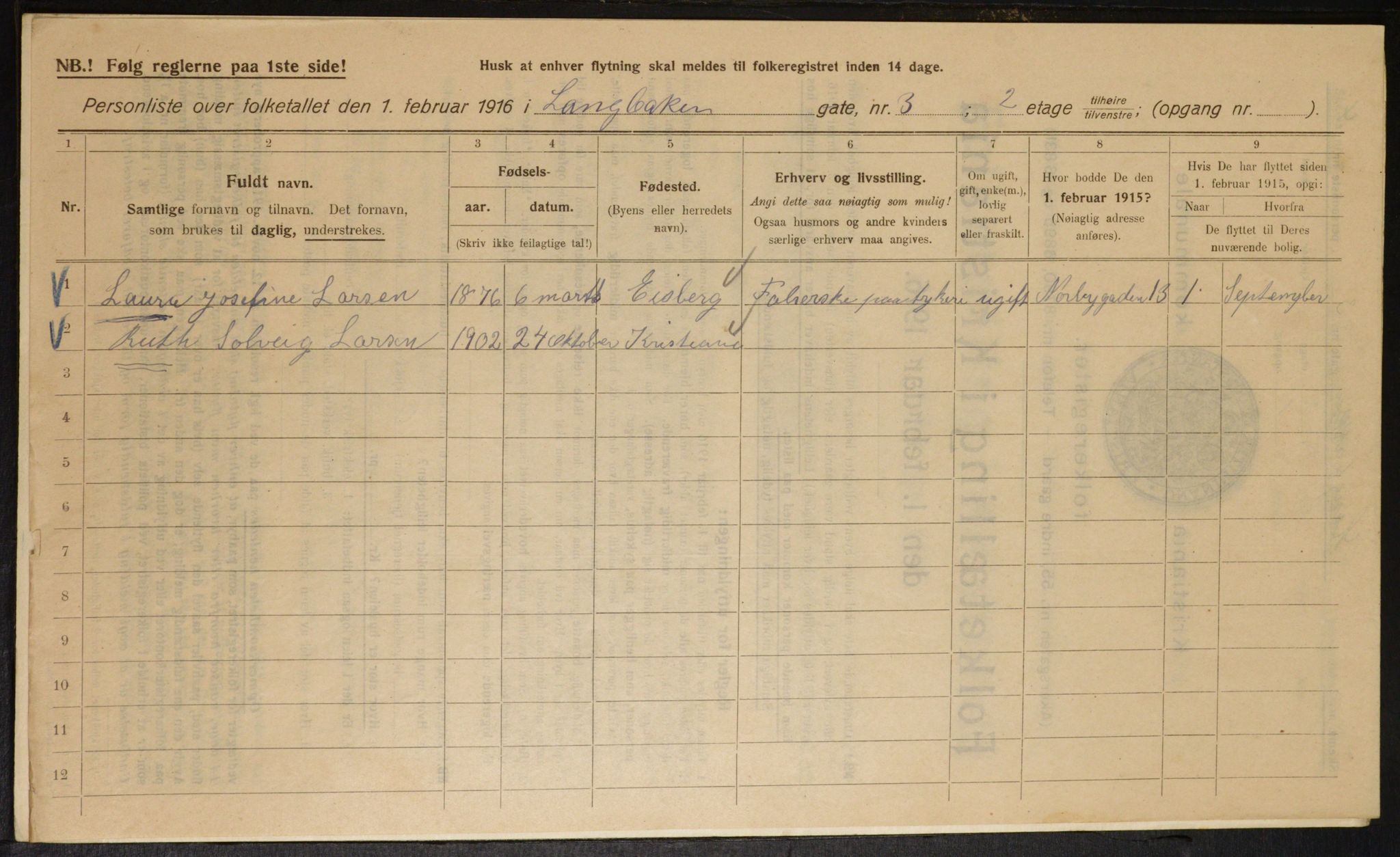 OBA, Municipal Census 1916 for Kristiania, 1916, p. 57469