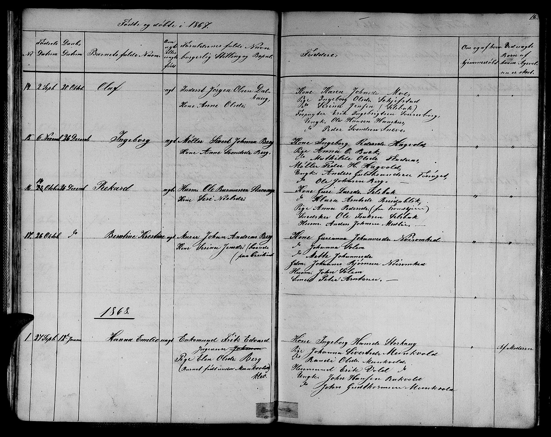 Ministerialprotokoller, klokkerbøker og fødselsregistre - Sør-Trøndelag, AV/SAT-A-1456/611/L0353: Parish register (copy) no. 611C01, 1854-1881, p. 16