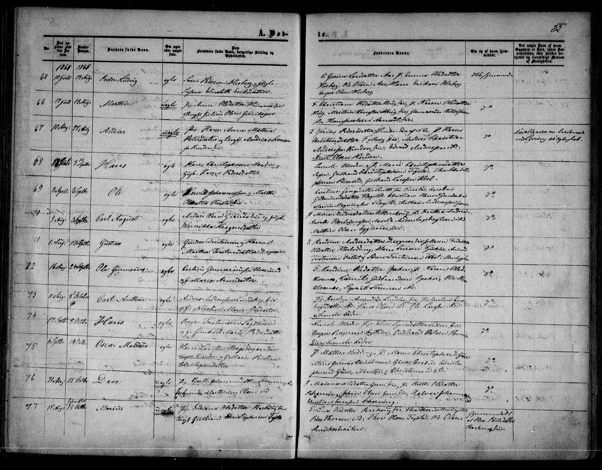 Nes prestekontor Kirkebøker, AV/SAO-A-10410/F/Fa/L0008: Parish register (official) no. I 8, 1859-1874, p. 52