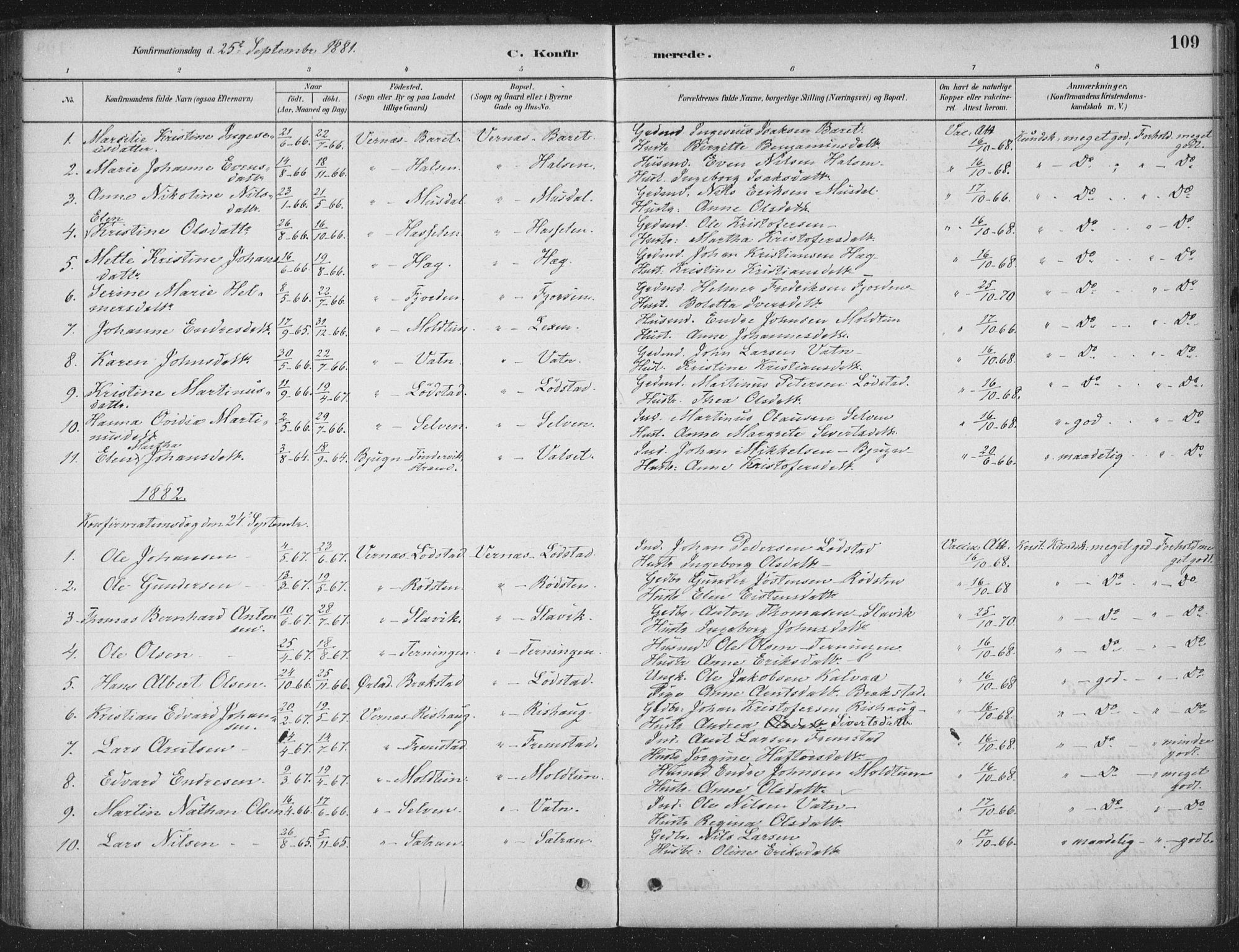 Ministerialprotokoller, klokkerbøker og fødselsregistre - Sør-Trøndelag, SAT/A-1456/662/L0755: Parish register (official) no. 662A01, 1879-1905, p. 109