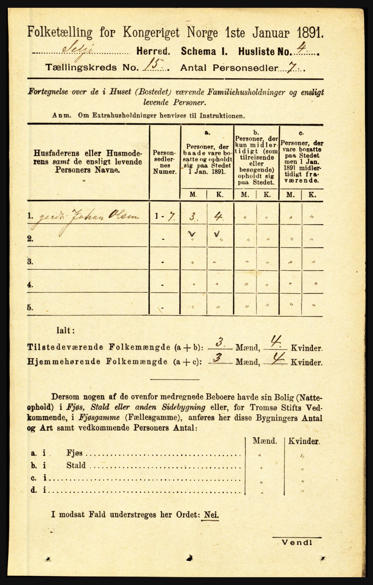 RA, 1891 census for 1441 Selje, 1891, p. 4647