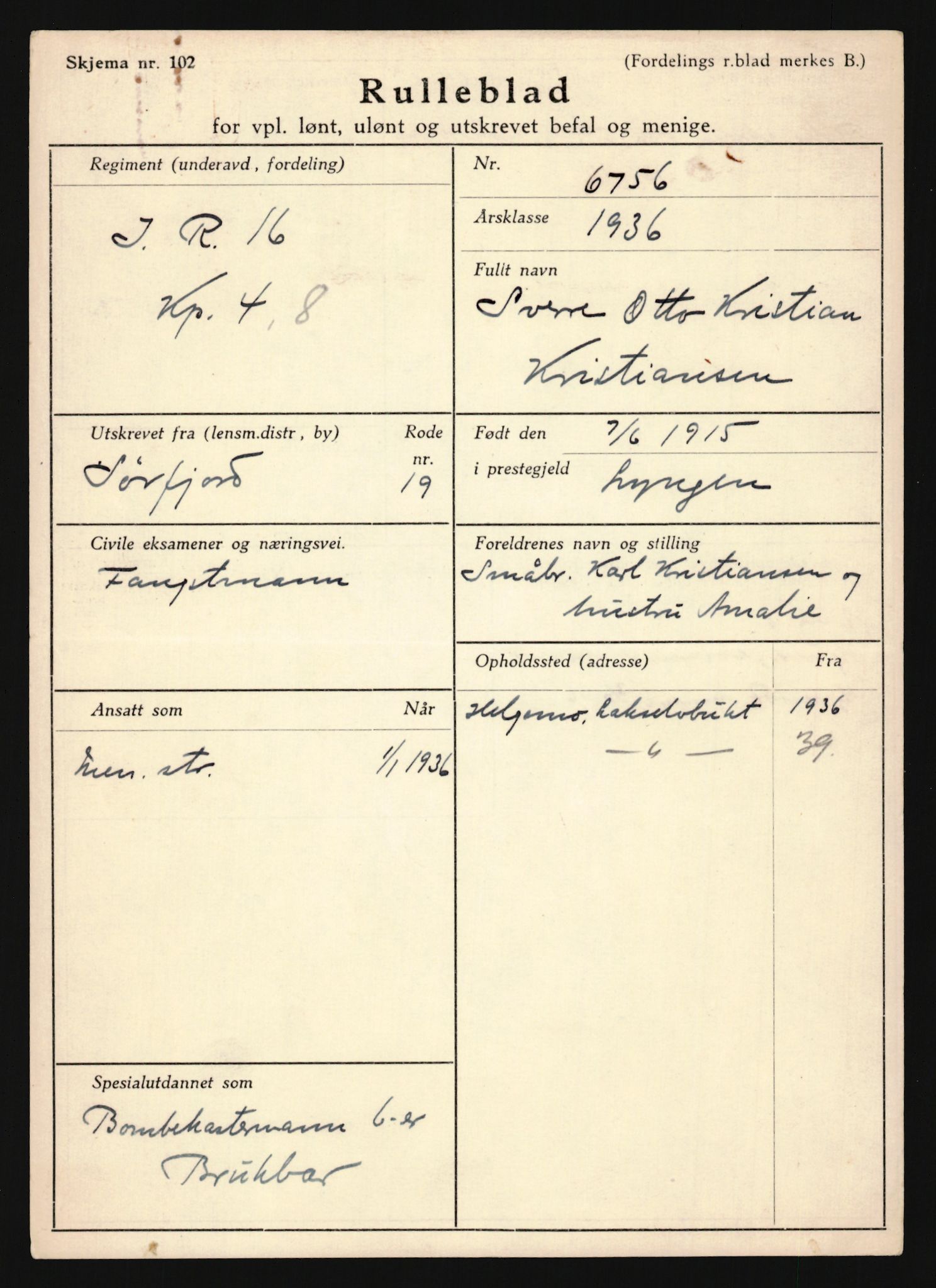 Forsvaret, Troms infanteriregiment nr. 16, AV/RA-RAFA-3146/P/Pa/L0020: Rulleblad for regimentets menige mannskaper, årsklasse 1936, 1936, p. 715