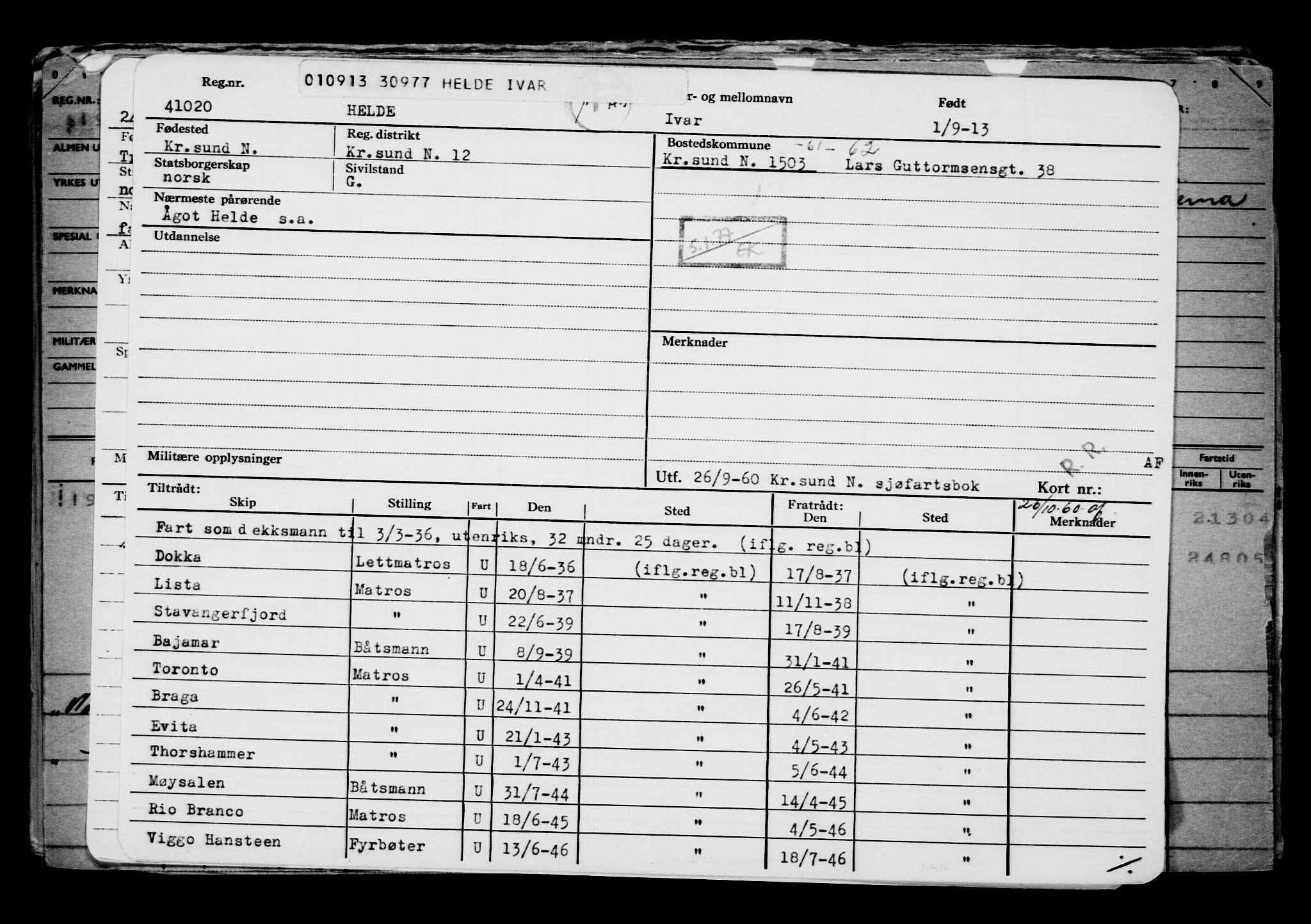 Direktoratet for sjømenn, AV/RA-S-3545/G/Gb/L0115: Hovedkort, 1913, p. 5