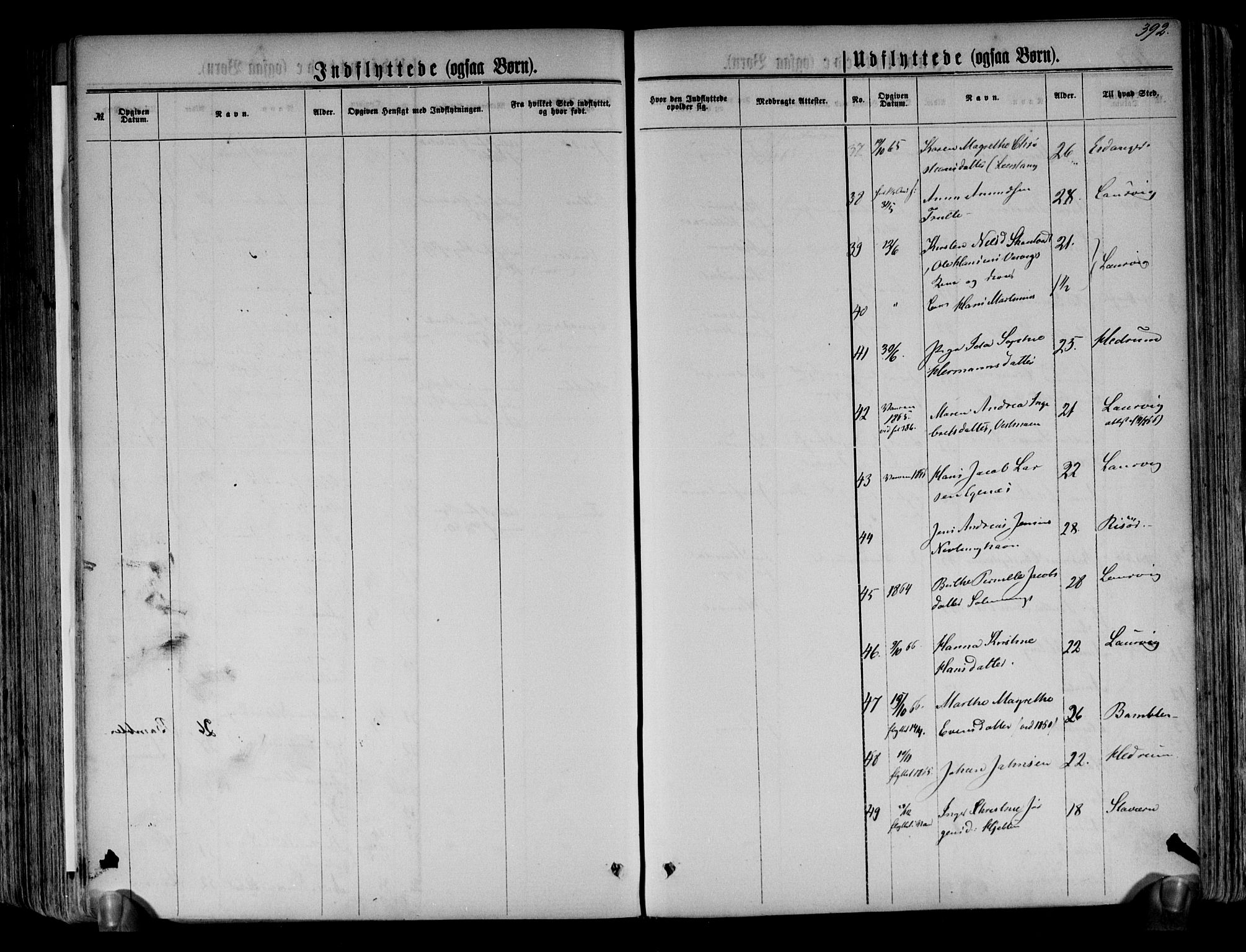 Brunlanes kirkebøker, AV/SAKO-A-342/F/Fa/L0005: Parish register (official) no. I 5, 1862-1877, p. 392