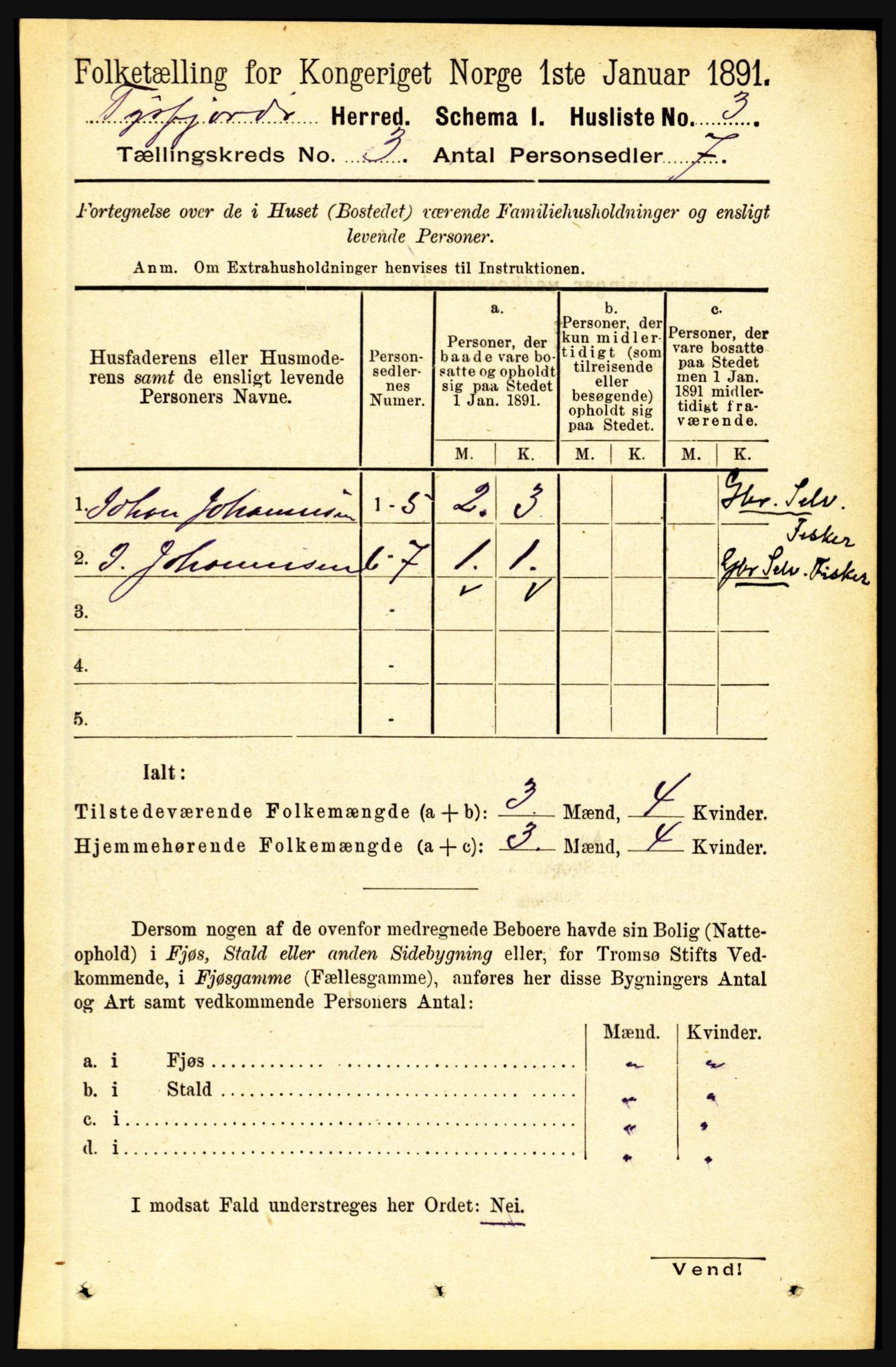 RA, 1891 census for 1850 Tysfjord, 1891, p. 1005