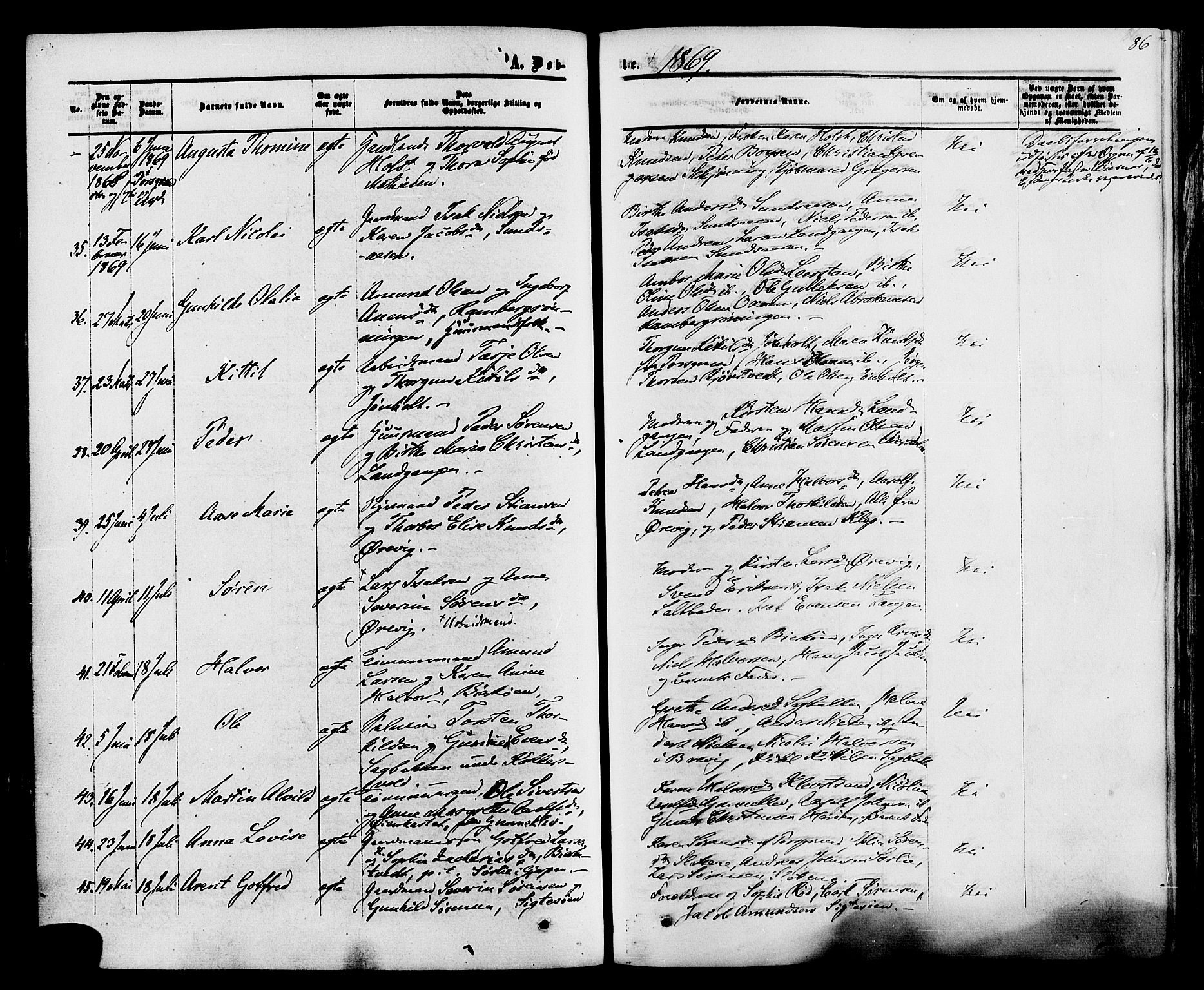 Eidanger kirkebøker, AV/SAKO-A-261/F/Fa/L0010: Parish register (official) no. 10, 1859-1874, p. 86