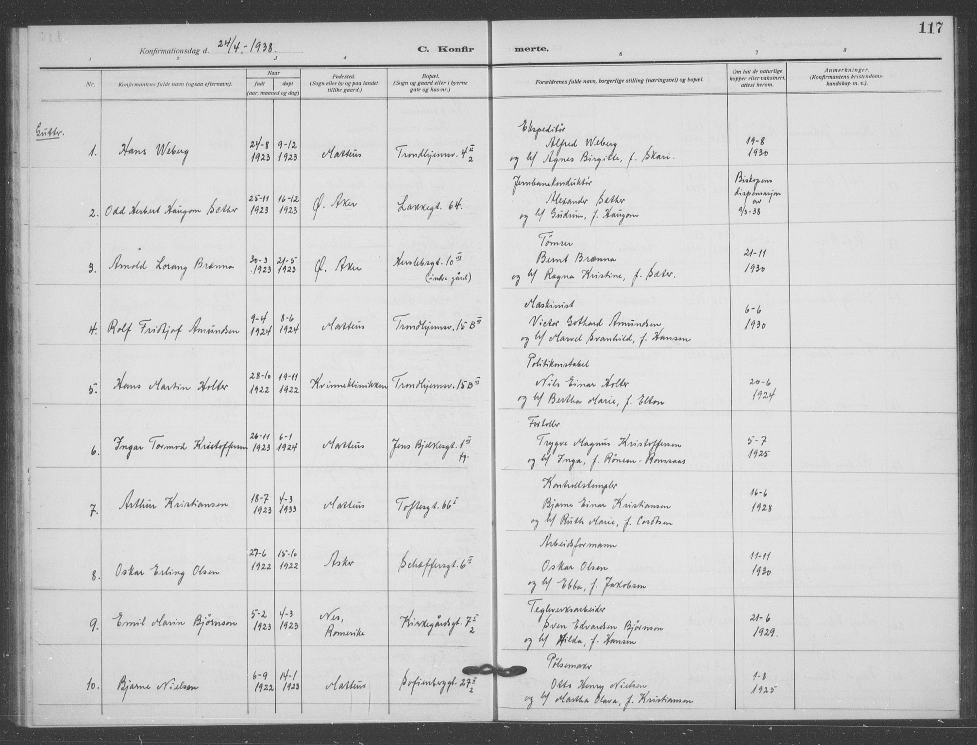 Matteus prestekontor Kirkebøker, AV/SAO-A-10870/F/Fa/L0002: Parish register (official) no. 2, 1917-1938, p. 117