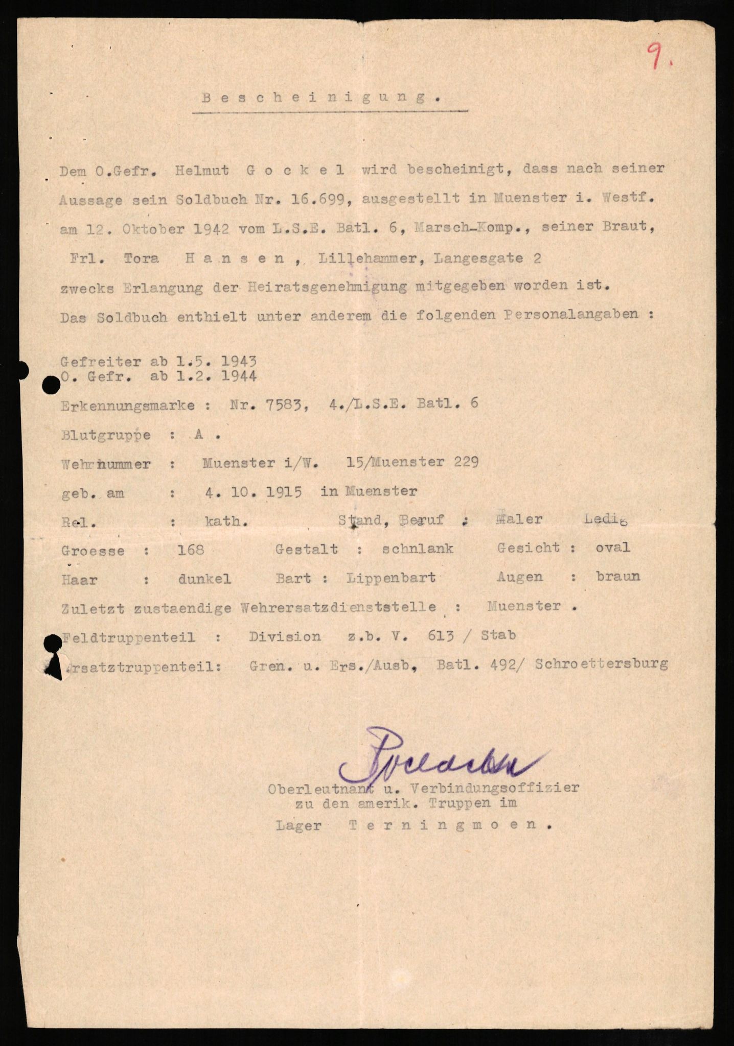 Forsvaret, Forsvarets overkommando II, AV/RA-RAFA-3915/D/Db/L0010: CI Questionaires. Tyske okkupasjonsstyrker i Norge. Tyskere., 1945-1946, p. 25