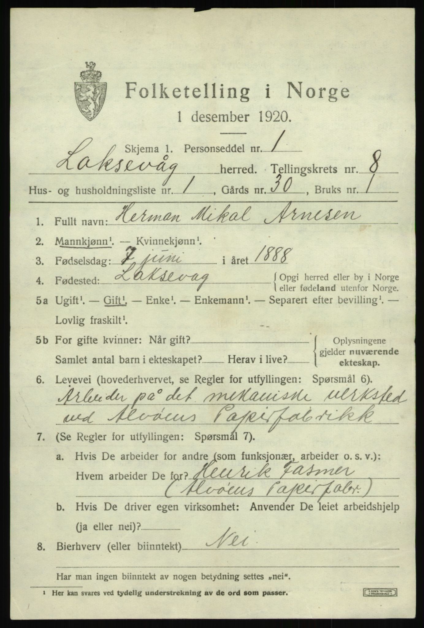 SAB, 1920 census for Laksevåg, 1920, p. 18690