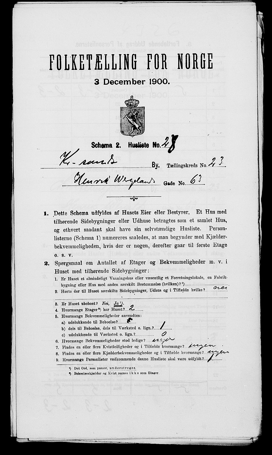 SAK, 1900 census for Kristiansand, 1900, p. 3628