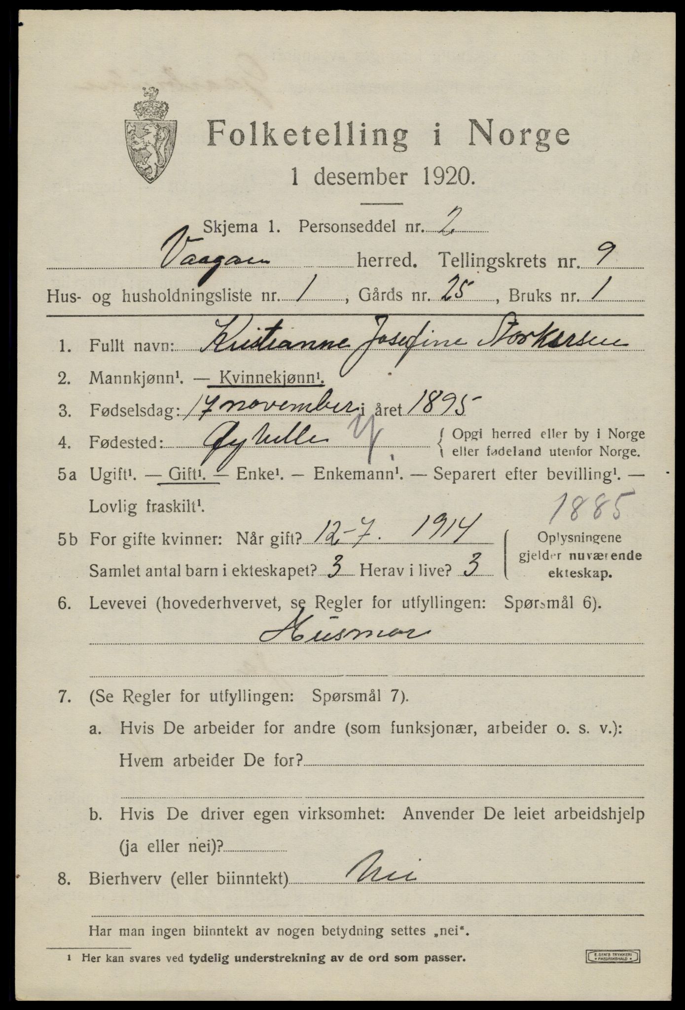 SAT, 1920 census for Vågan, 1920, p. 8099