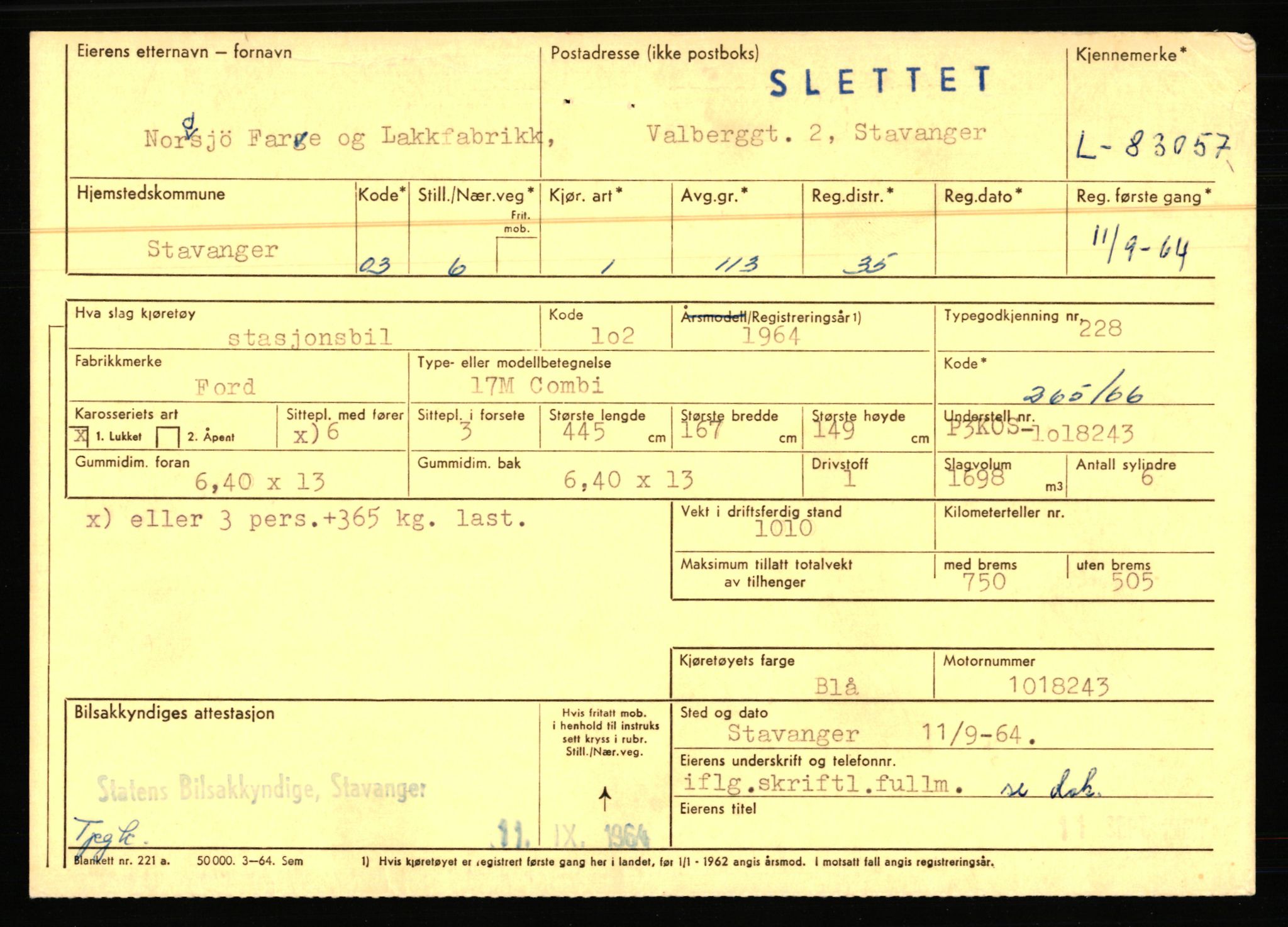 Stavanger trafikkstasjon, AV/SAST-A-101942/0/F/L0072: L-82200 - L-84099, 1930-1971, p. 1073