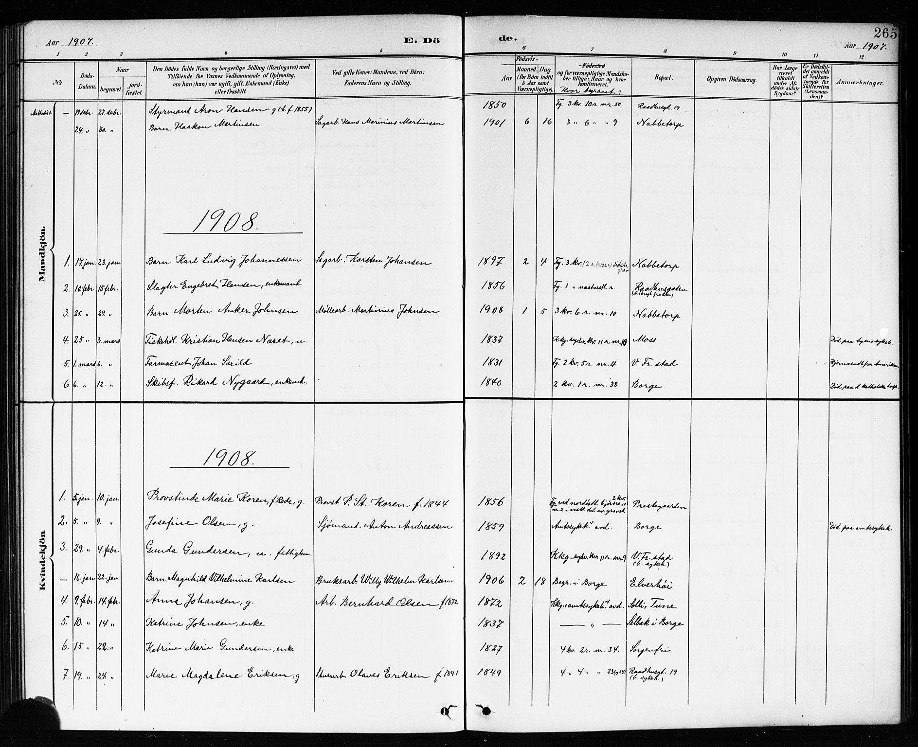 Østre Fredrikstad prestekontor Kirkebøker, AV/SAO-A-10907/G/Ga/L0002: Parish register (copy) no. 2, 1900-1919, p. 265