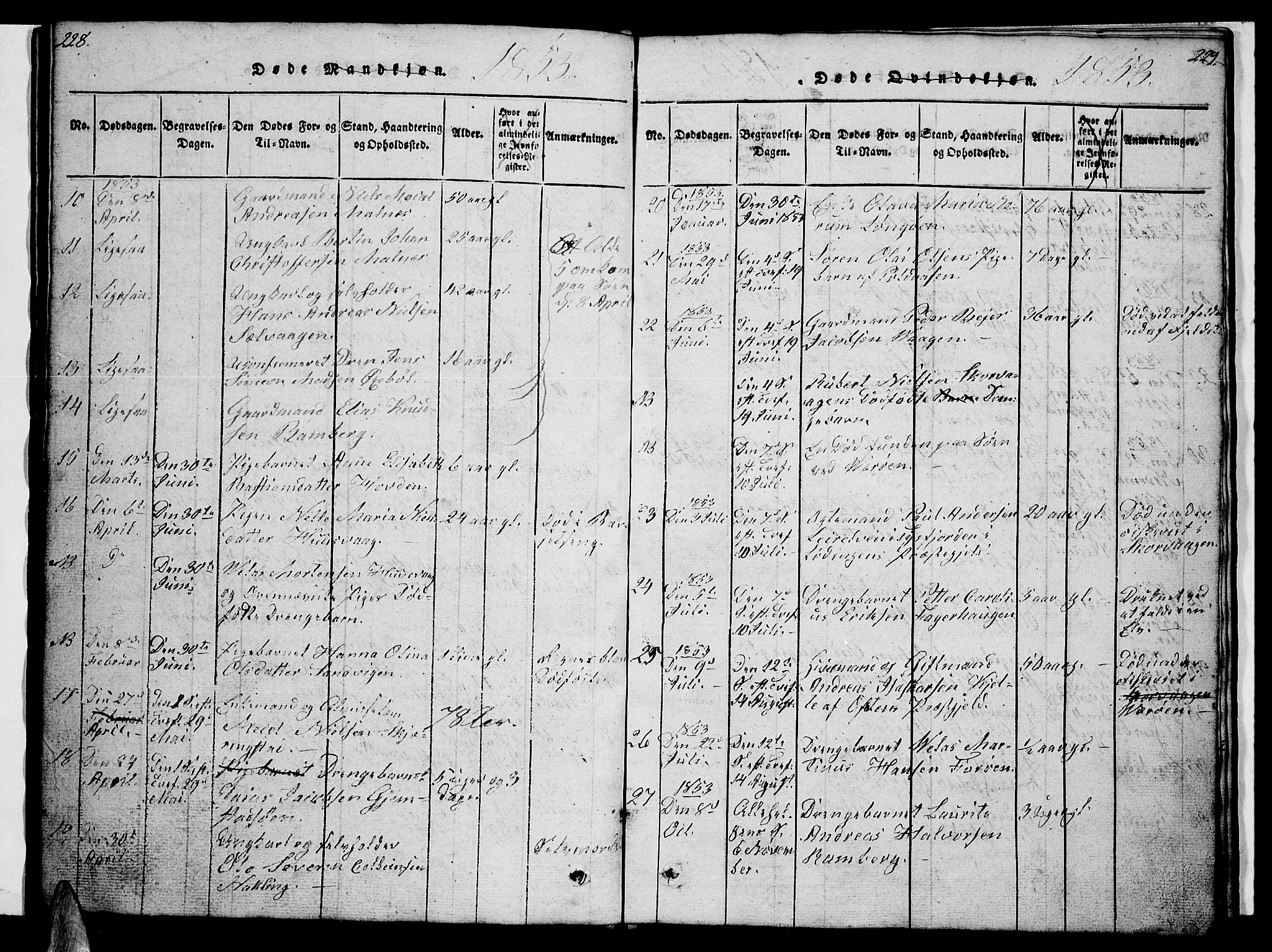 Ministerialprotokoller, klokkerbøker og fødselsregistre - Nordland, AV/SAT-A-1459/891/L1312: Parish register (copy) no. 891C01, 1820-1856, p. 228-229