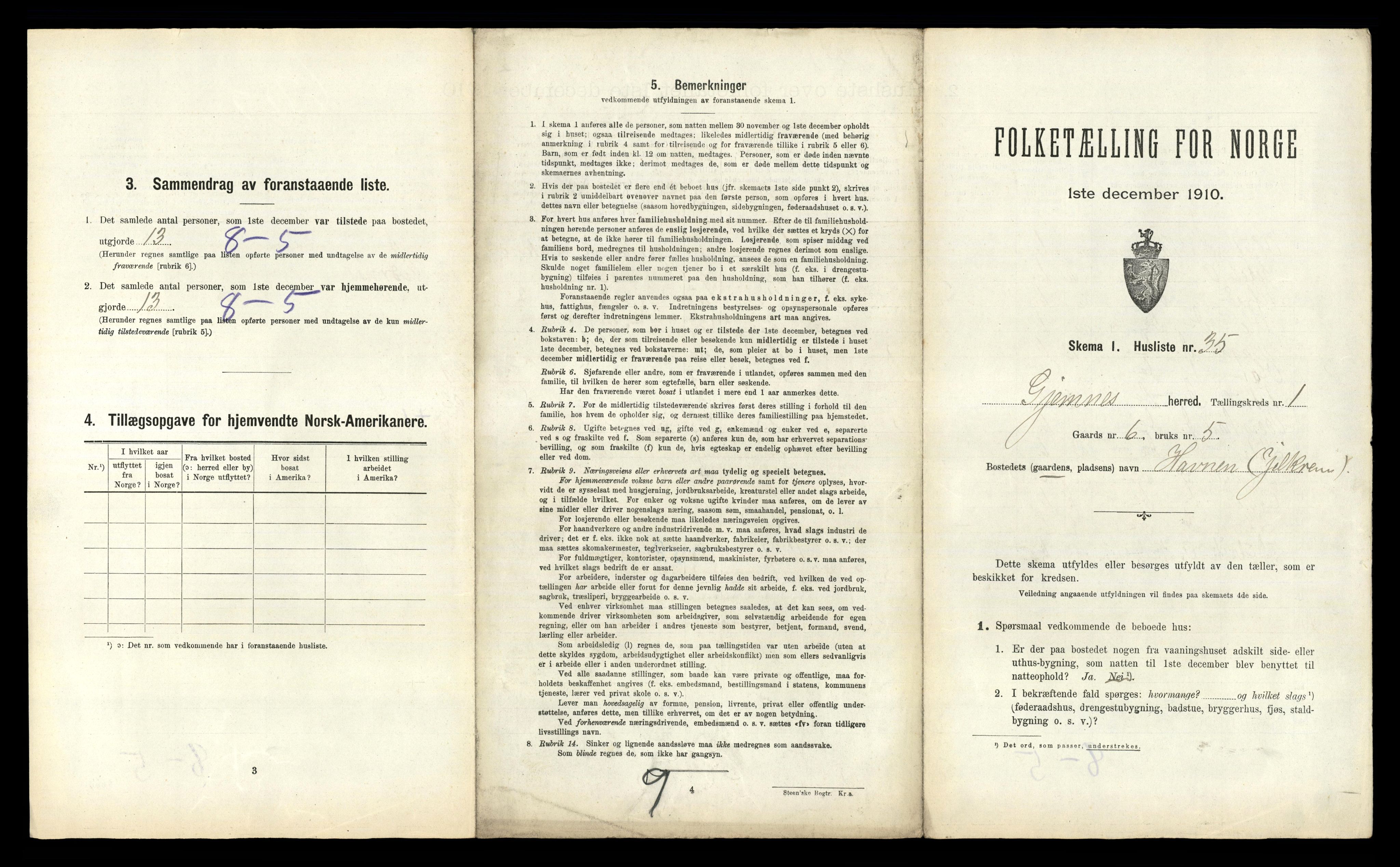 RA, 1910 census for Gjemnes, 1910, p. 85
