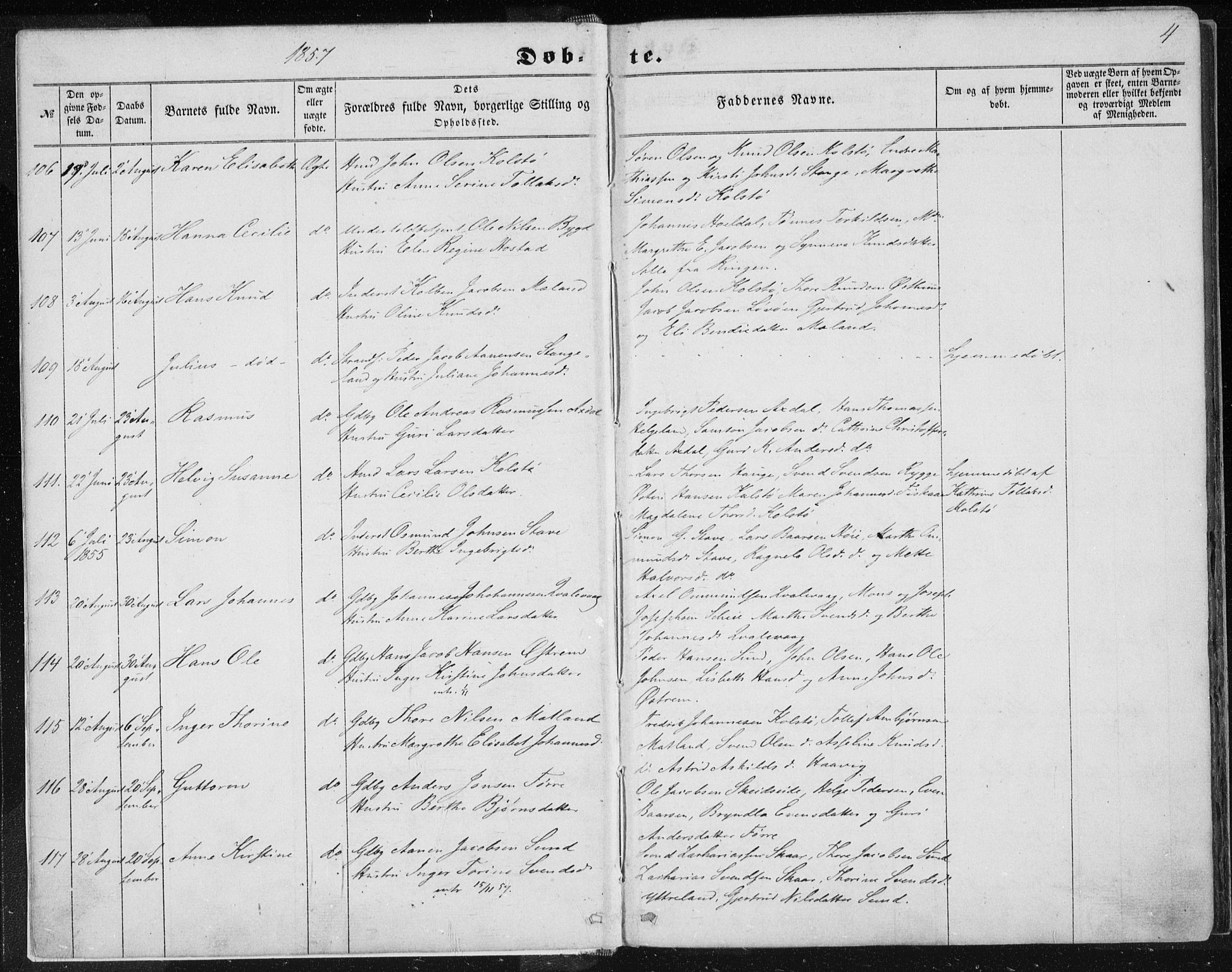 Avaldsnes sokneprestkontor, AV/SAST-A -101851/H/Ha/Haa/L0010: Parish register (official) no. A 10, 1857-1876, p. 4