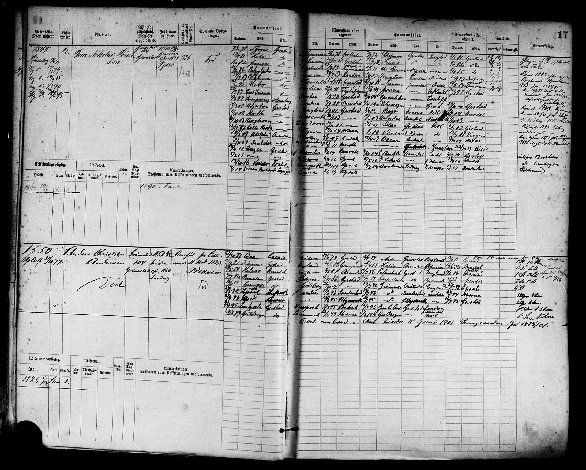 Grimstad mønstringskrets, AV/SAK-2031-0013/F/Fb/L0003: Hovedrulle nr 1517-2276, F-6, 1877-1888, p. 20