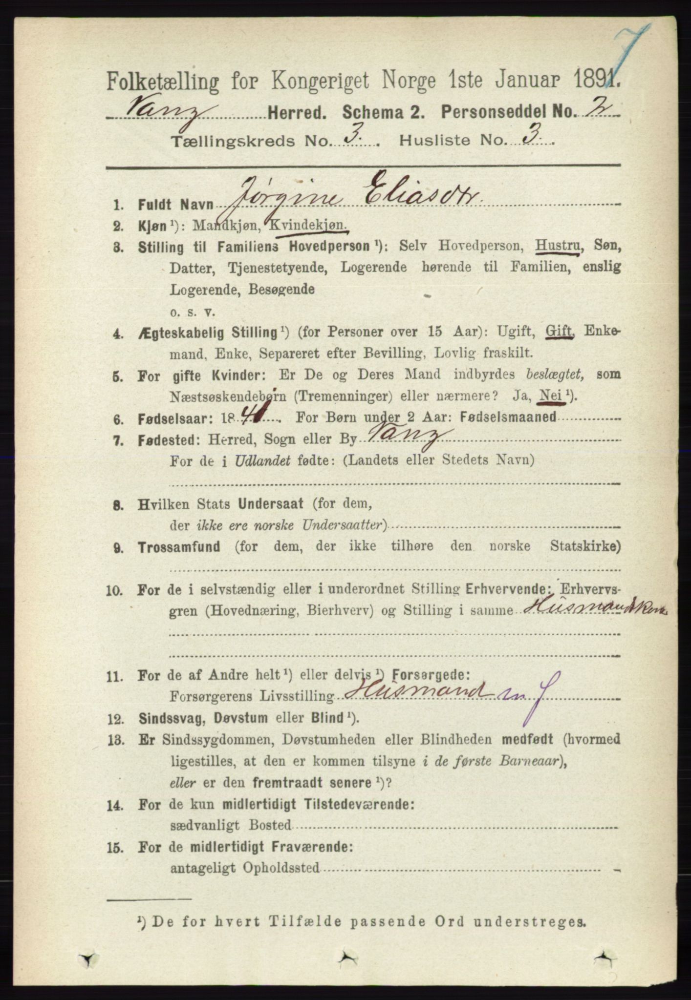 RA, 1891 census for 0414 Vang, 1891, p. 1901