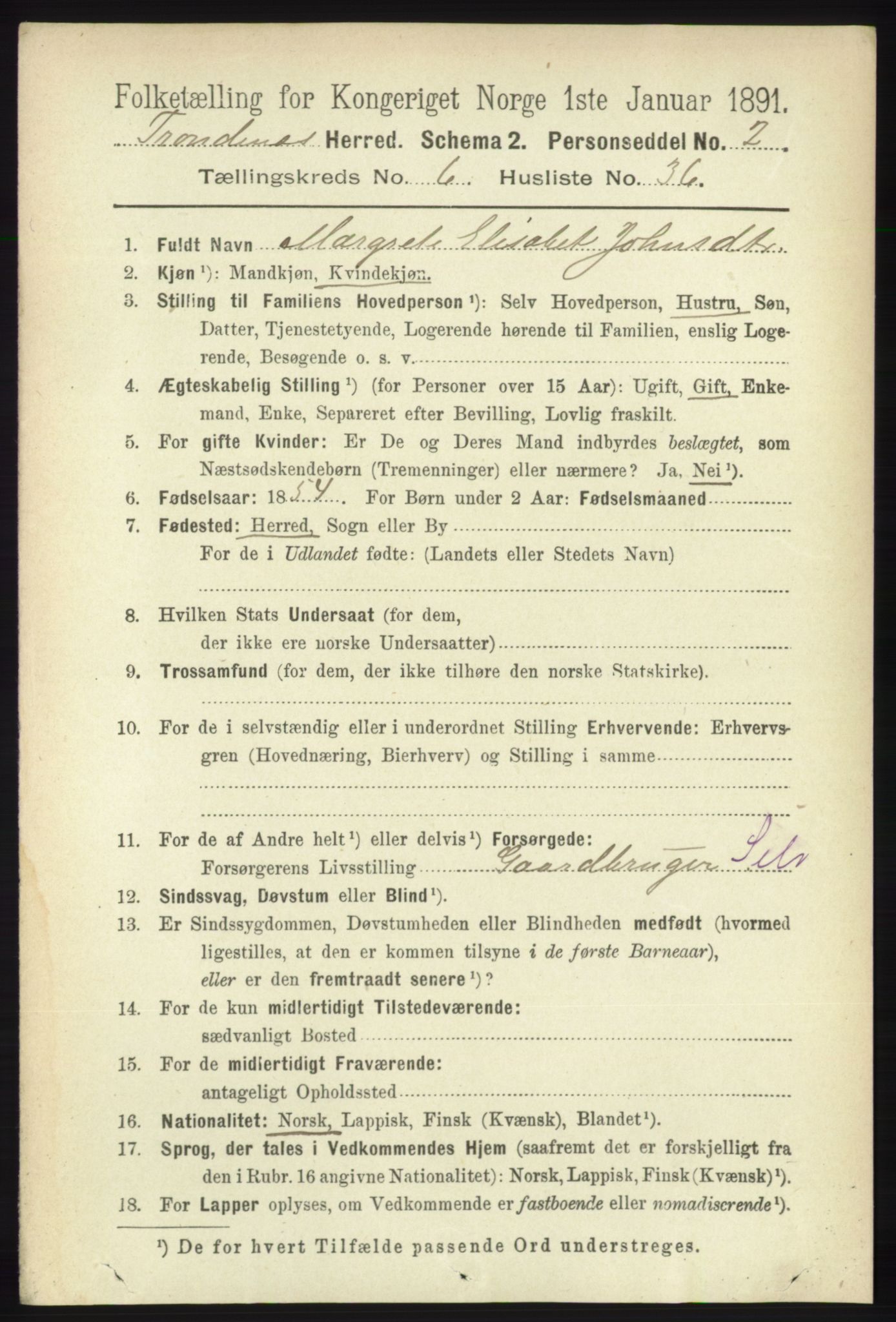 RA, 1891 census for 1914 Trondenes, 1891, p. 4037