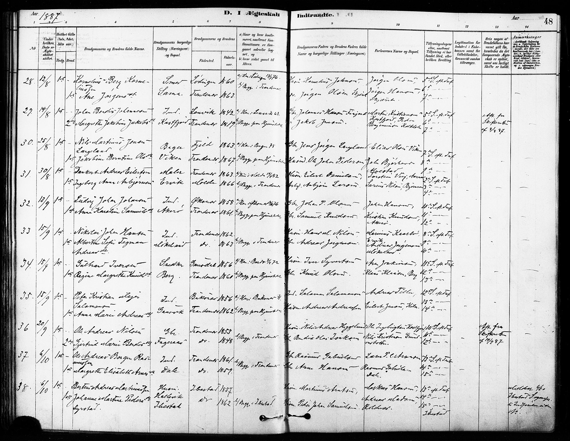 Trondenes sokneprestkontor, AV/SATØ-S-1319/H/Ha/L0015kirke: Parish register (official) no. 15, 1878-1889, p. 48