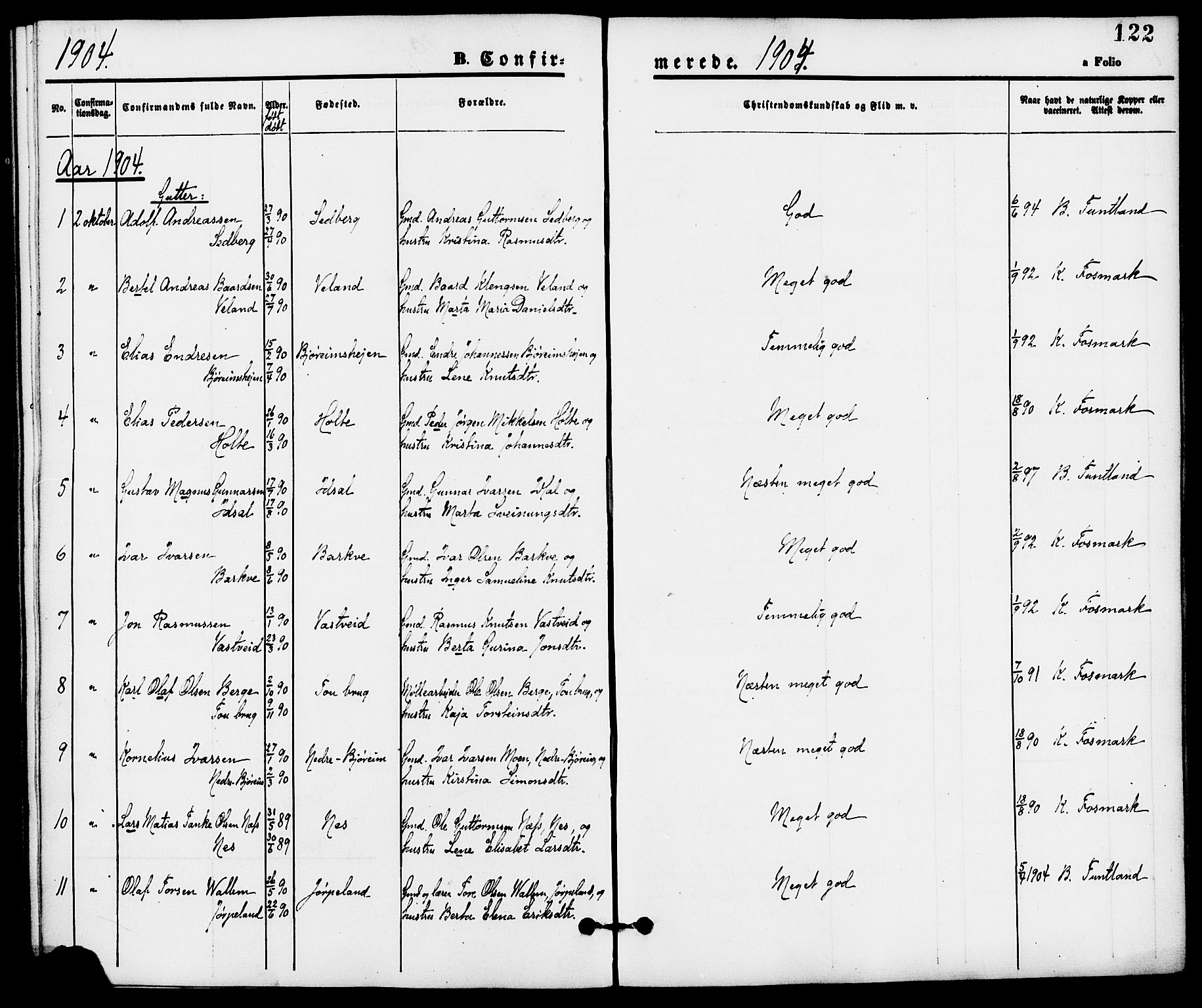 Strand sokneprestkontor, SAST/A-101828/H/Ha/Haa/L0008: Parish register (official) no. A 8, 1874-1907, p. 122