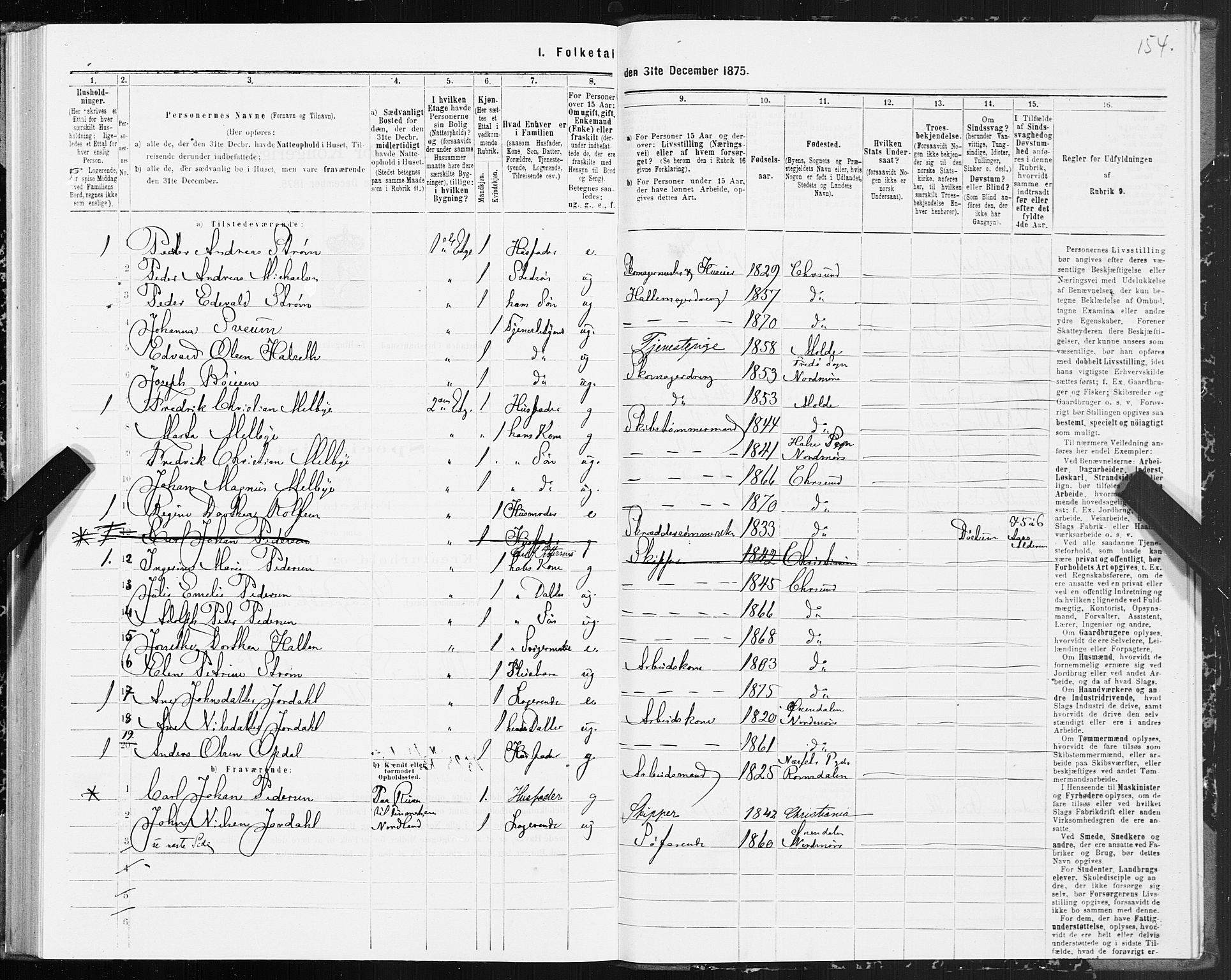 SAT, 1875 census for 1503B Kristiansund/Kristiansund, 1875, p. 1154